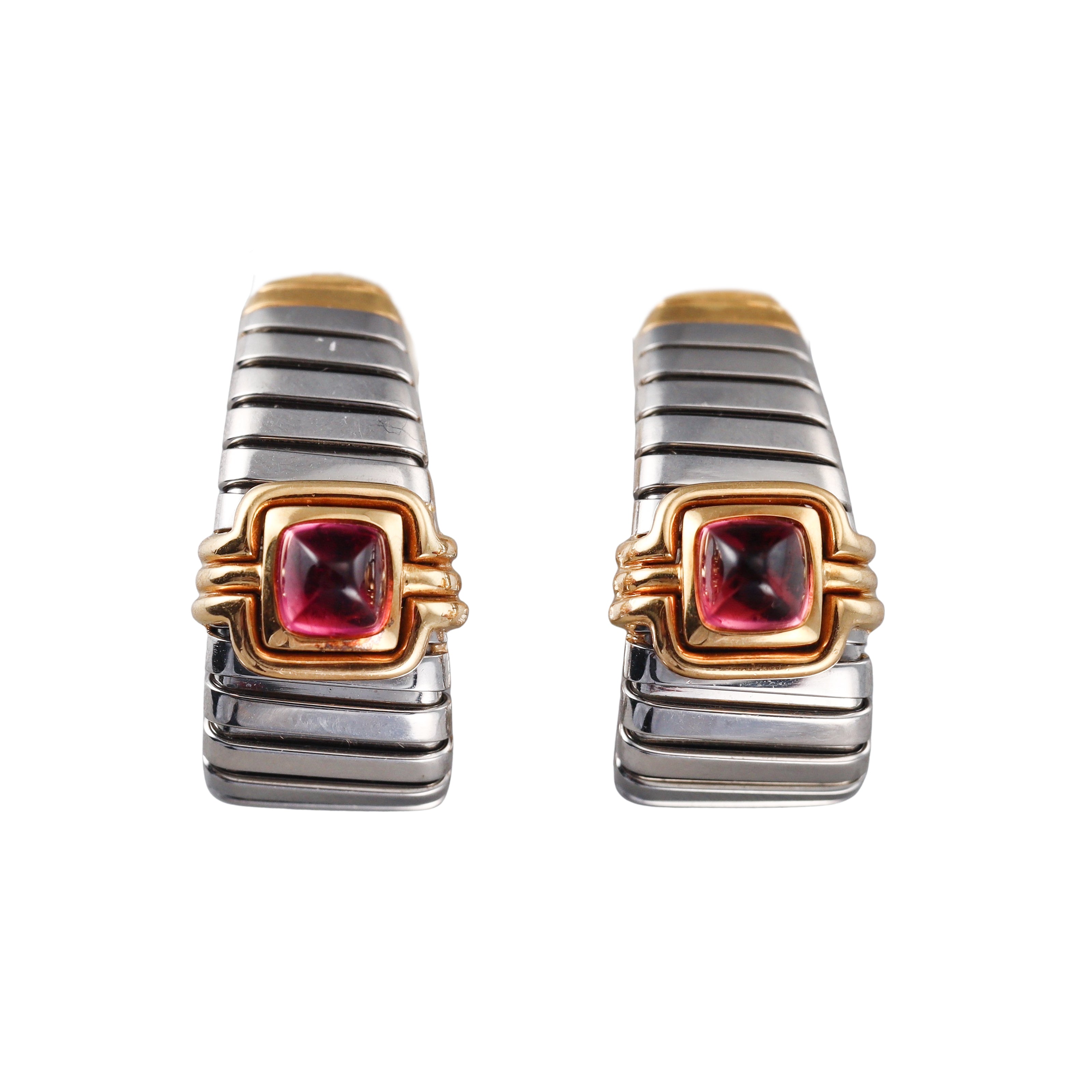 Bulgari Tubogas Tourmaline Steel Gold Hoop Earrings