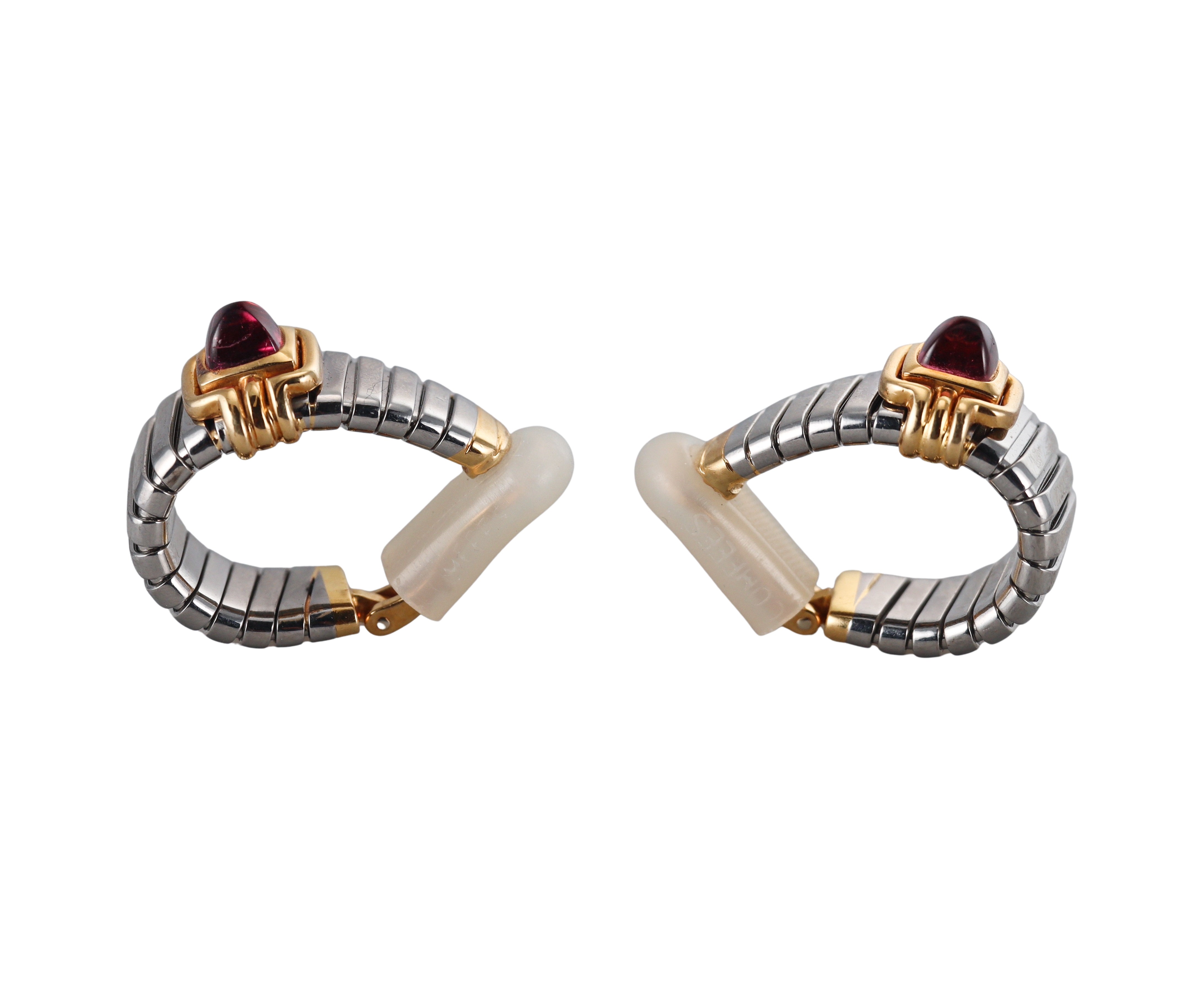 Bulgari Tubogas Tourmaline Steel Gold Hoop Earrings