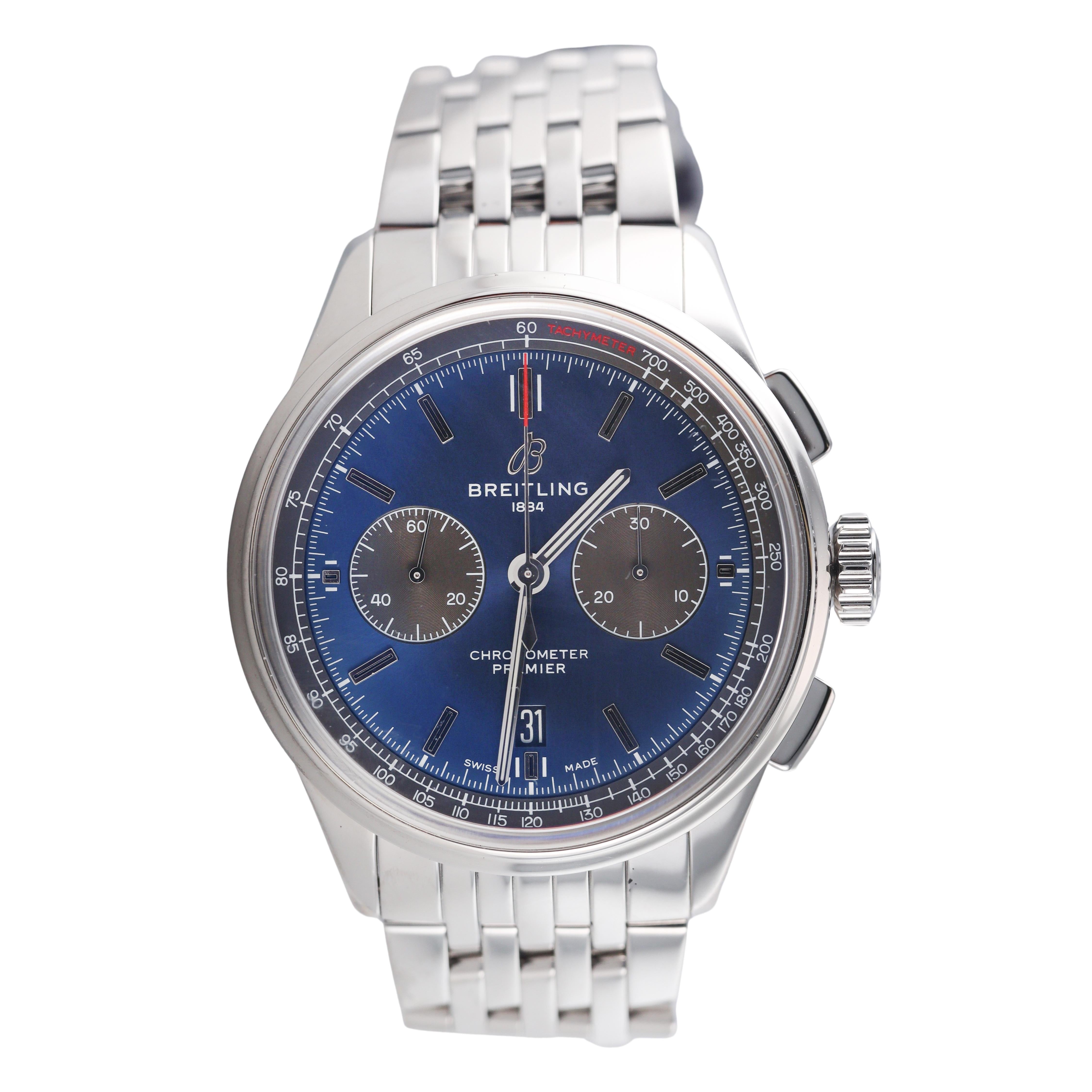 Breitling Premier B01 Chronograph 42 Blue Dial Steel Watch AB0118A61C1A1