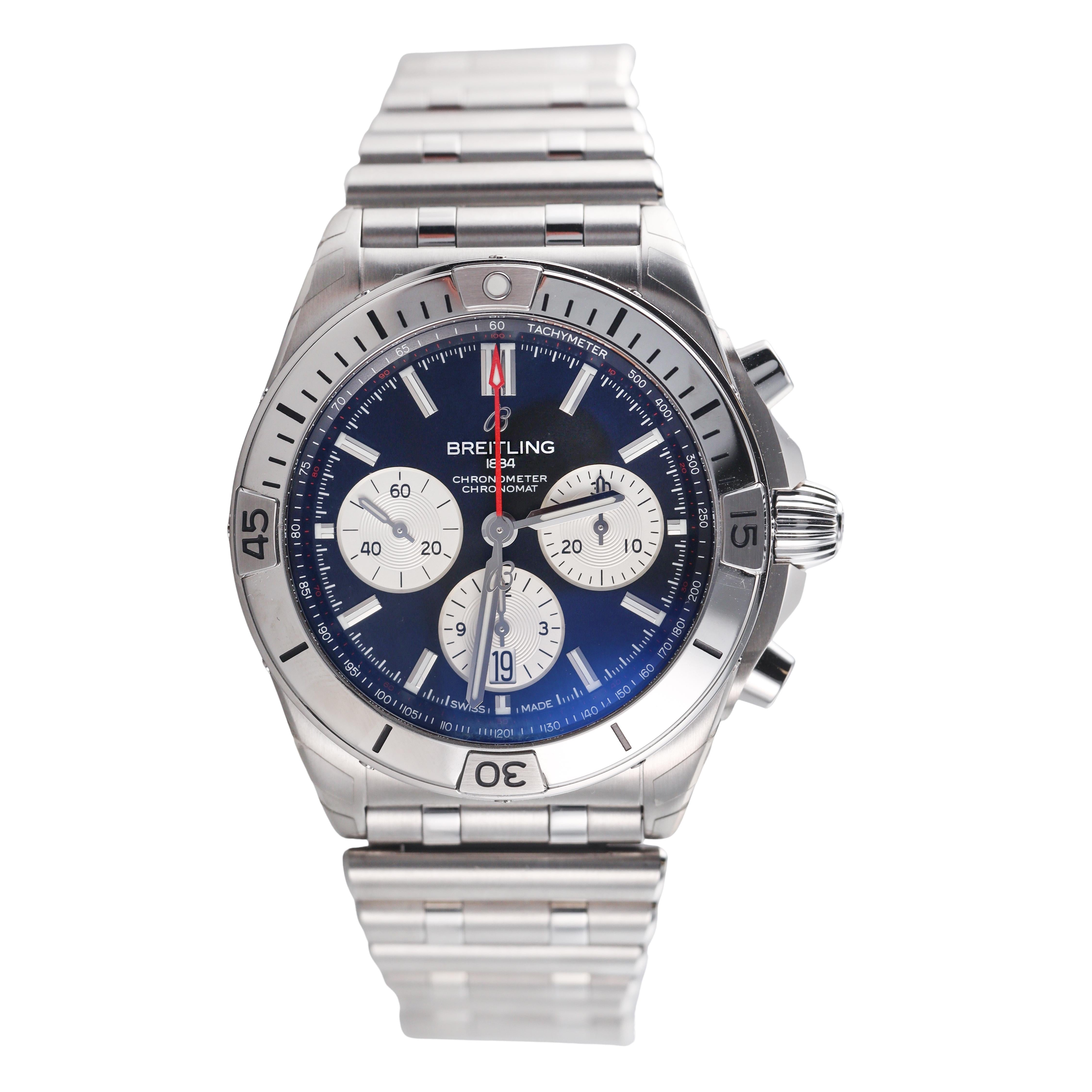 Breitling Chronomat B01 42 Black Dial Steel Watch AB0134101B1A1