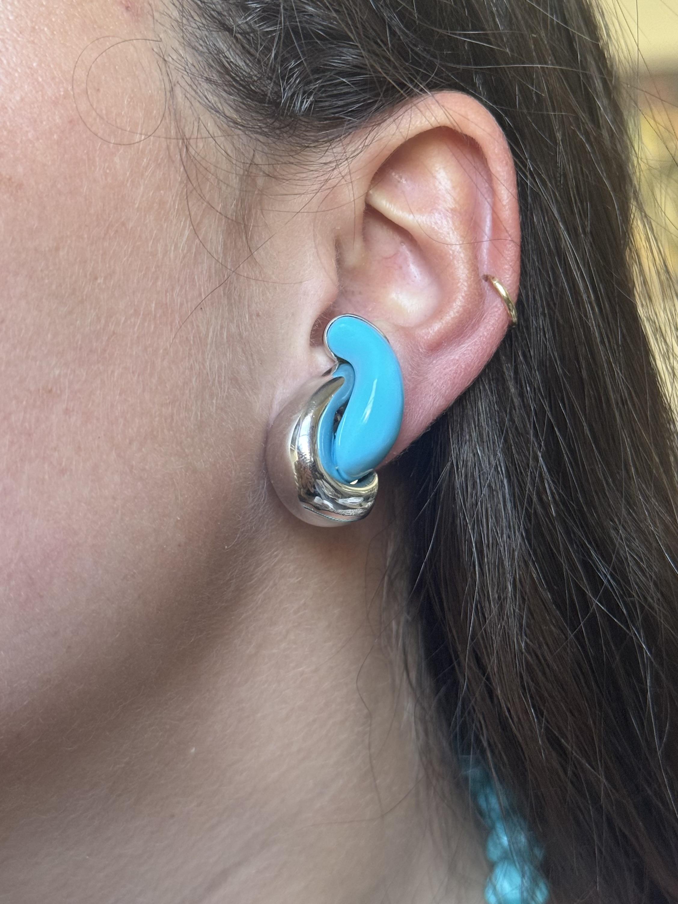 Seaman Schepps Half Link Turquoise Gold Earrings