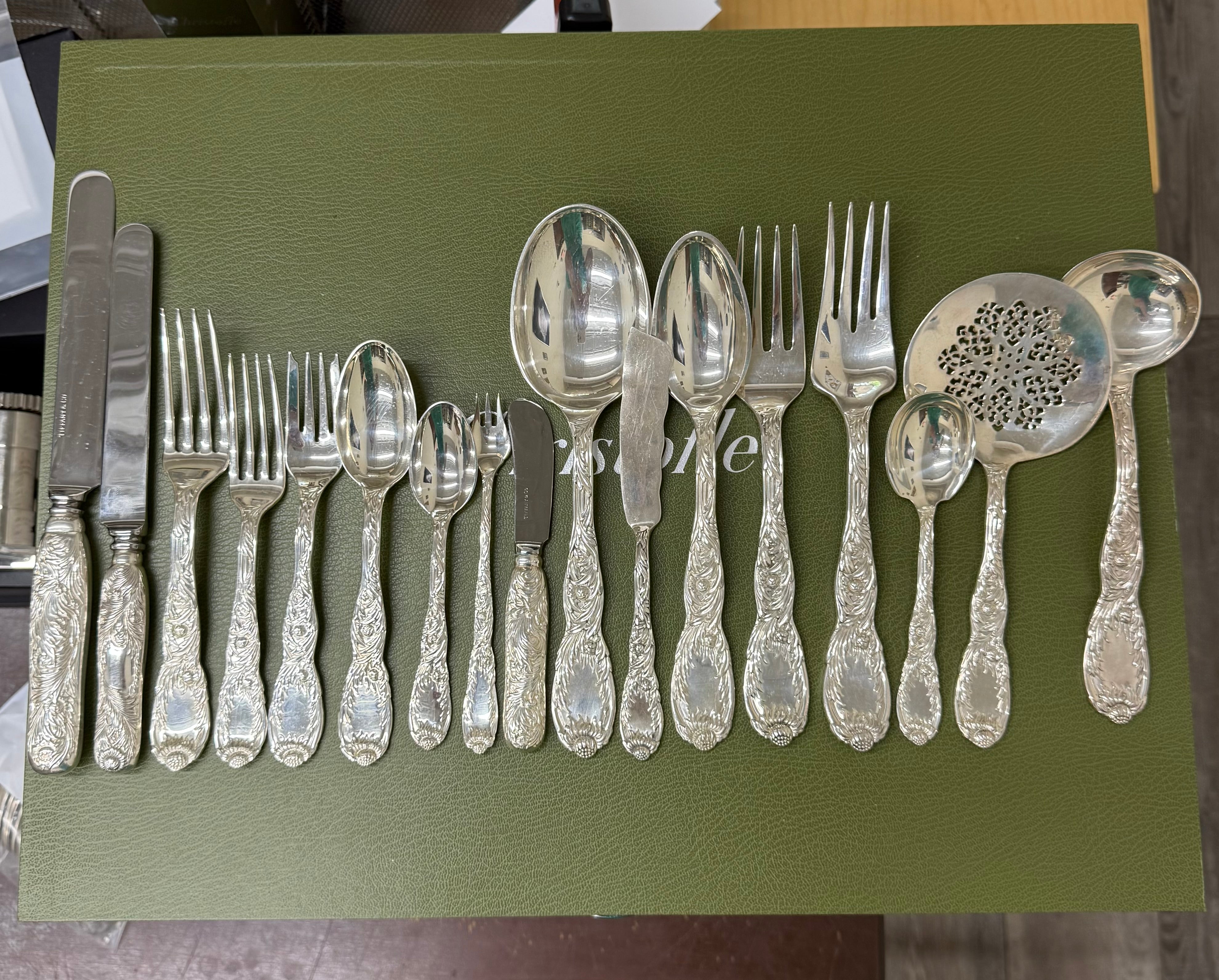 Tiffany & Co Chrysanthemum Sterling Flatware Service for 12 129pc
