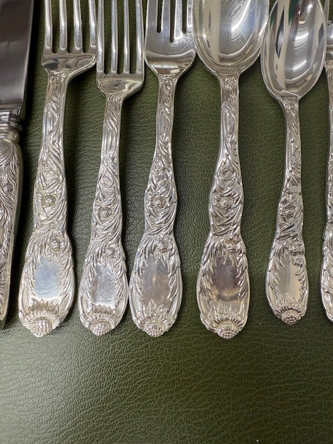 Tiffany & Co Chrysanthemum Sterling Flatware Service for 12 129pc