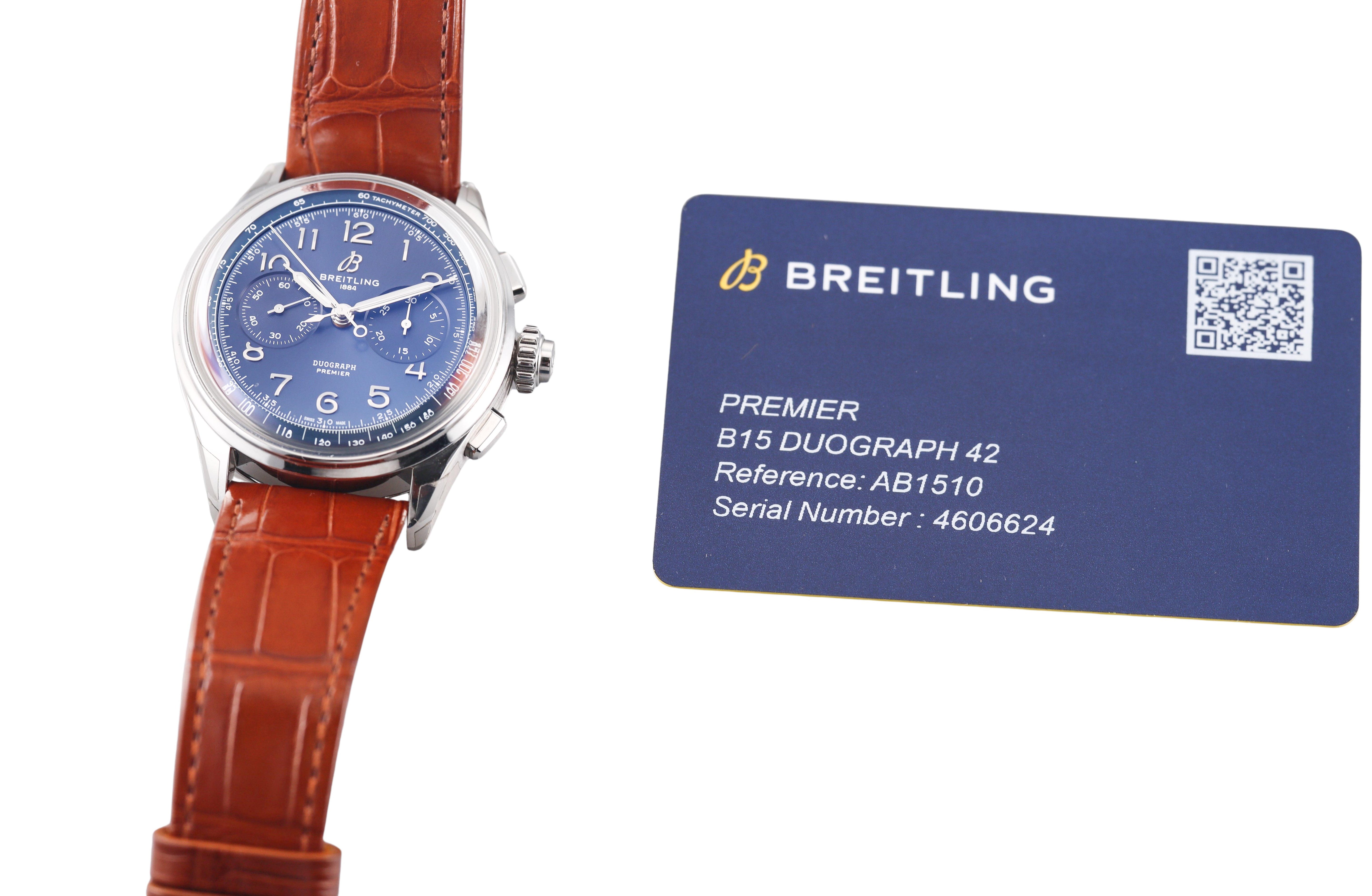 Breitling Premier B15 Duograph 42 Blue Dial Watch AB1510171C1P1