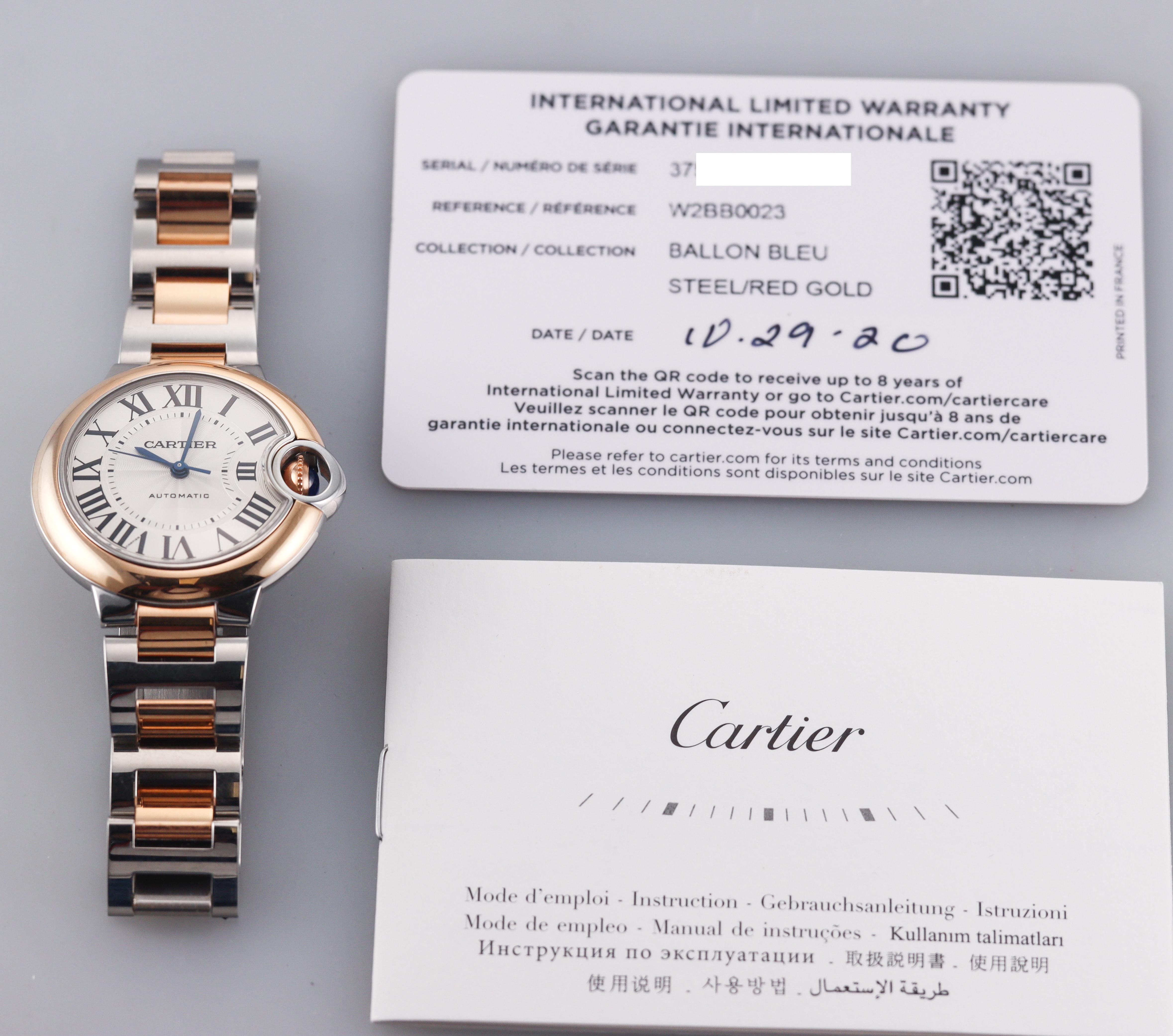 Cartier Ballon Bleu Rose Gold Steel 33mm Automatic Watch W2BB0023