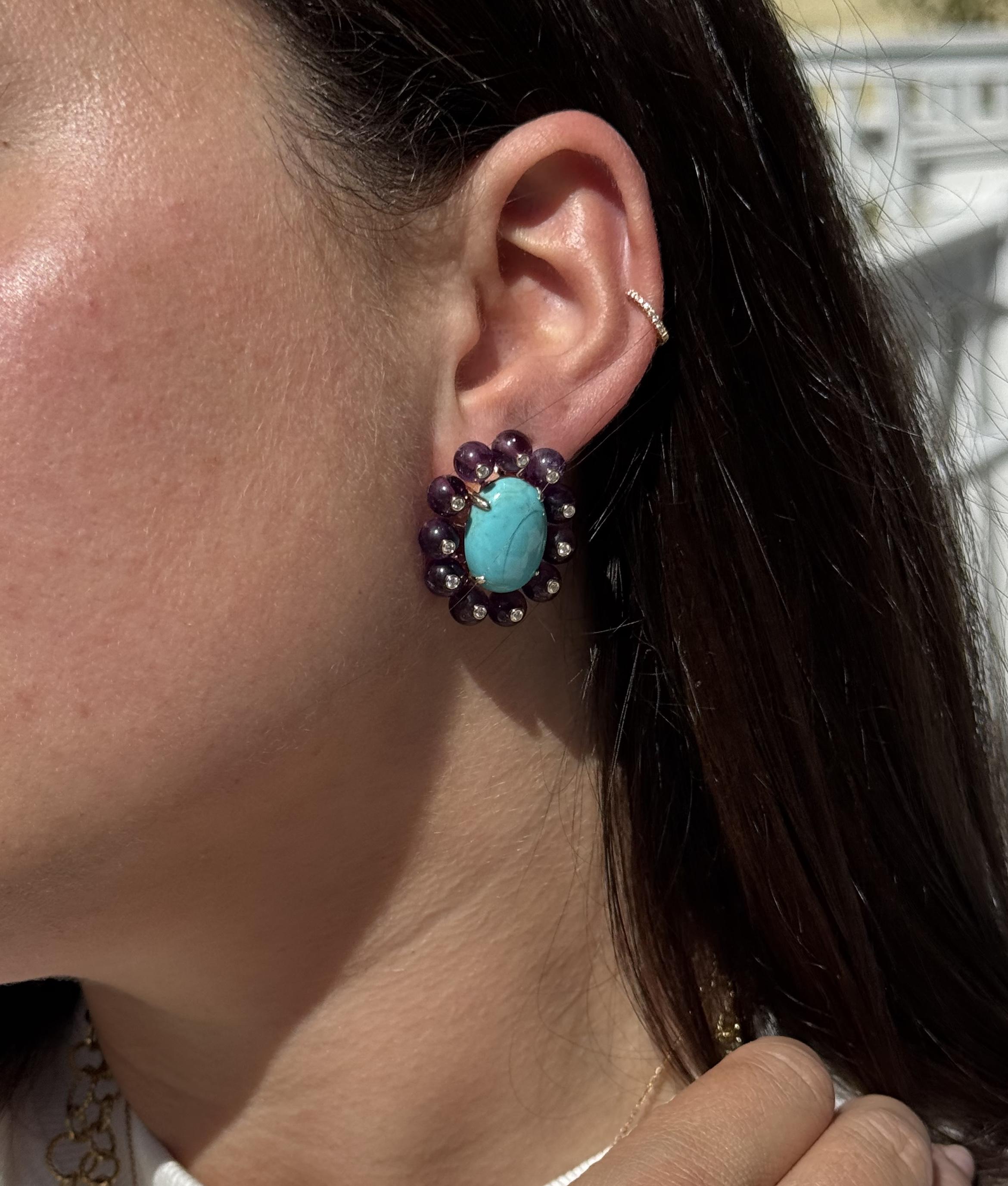 Fred Leighton Amethyst Turquoise Diamond Gold Earrings