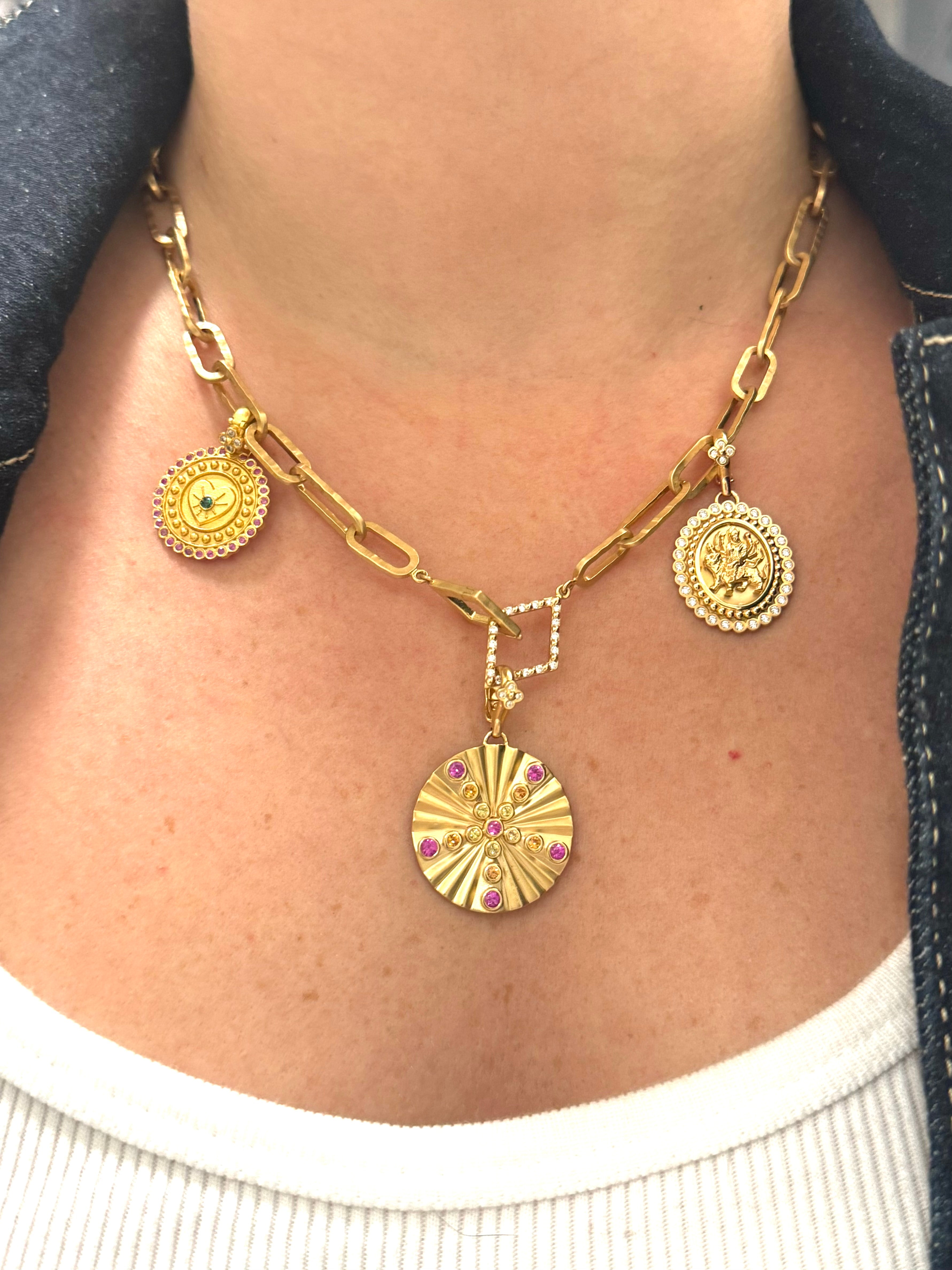 Orly Marcel Gold Diamond Hammered Paperclip Link Necklace