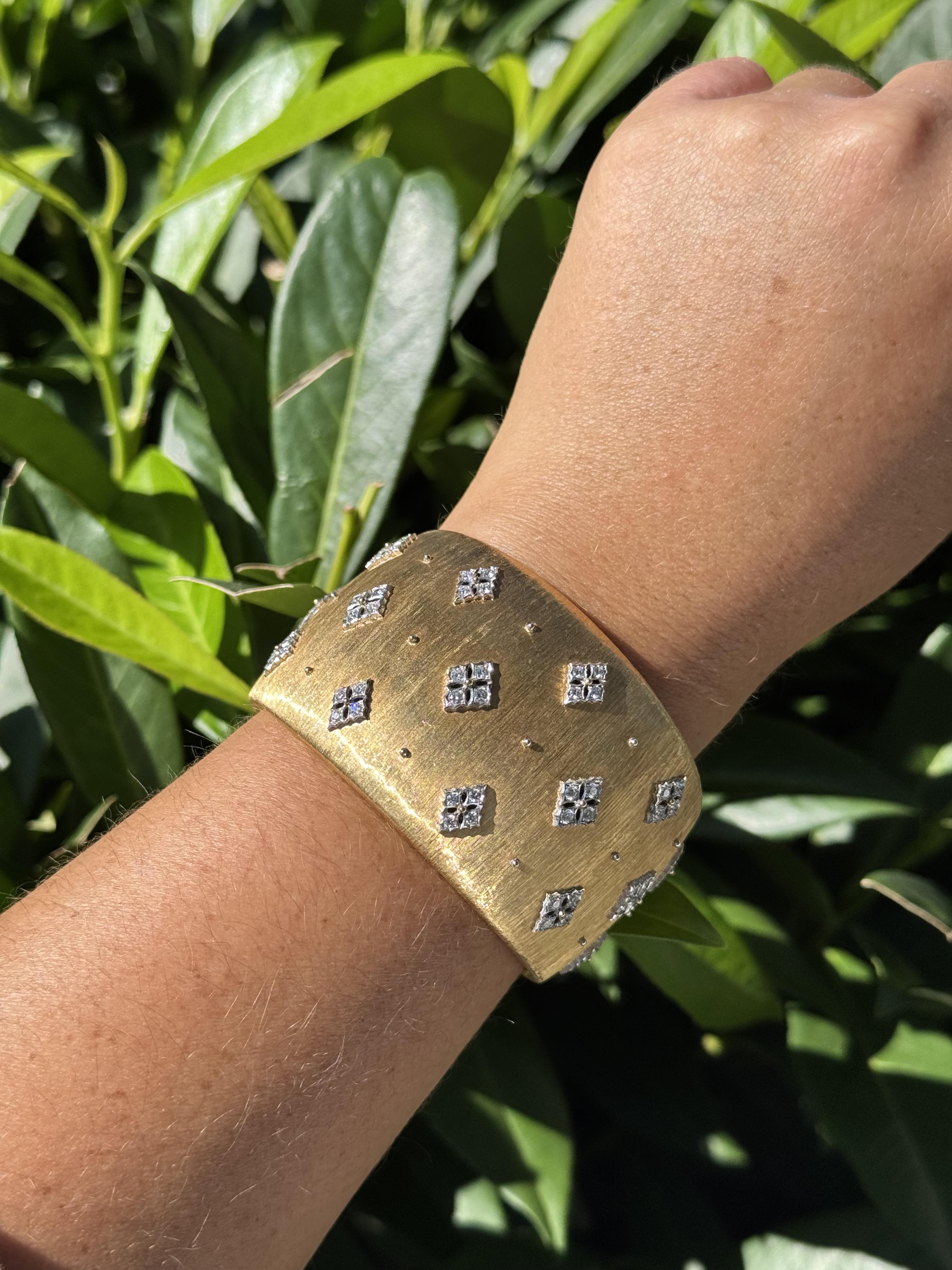 Buccellati Yellow Gold Diamond Wide Cuff Bracelet 4.0