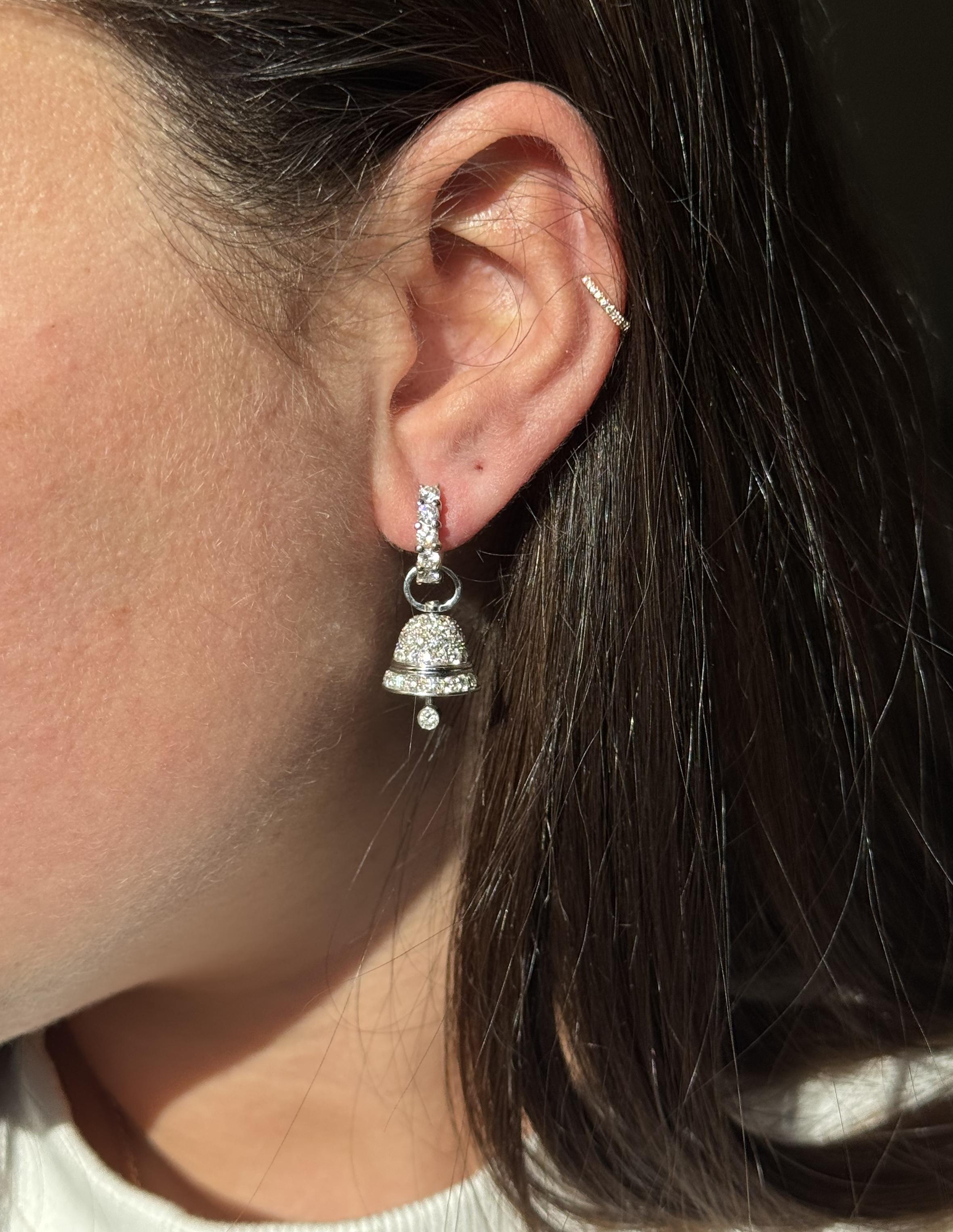 Modern Italian Gold Diamond Bell Drop Night & Day Earrings