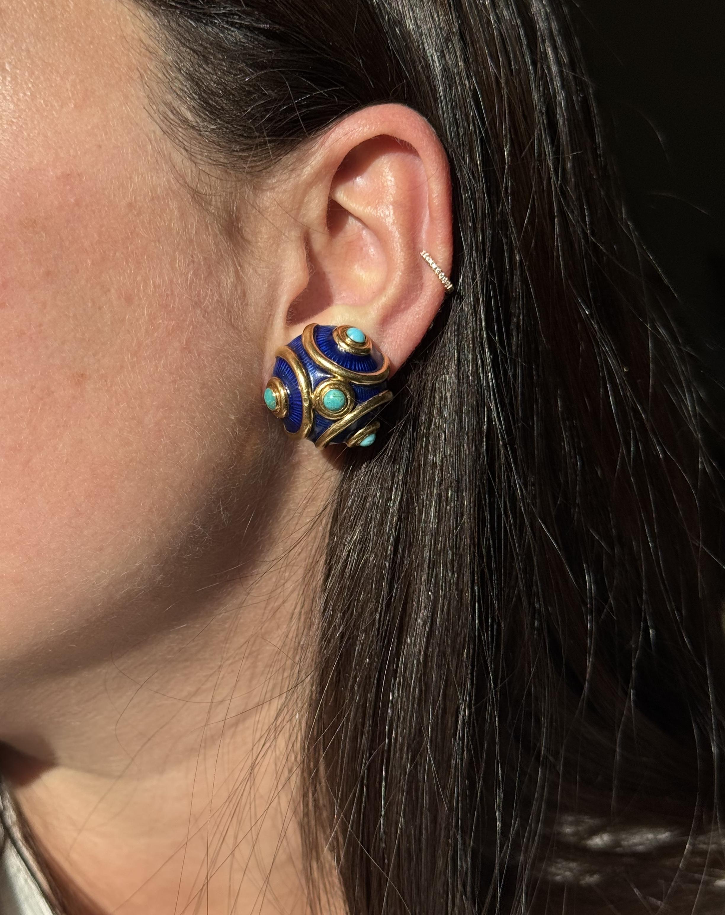 Tiffany & Co Blue Enamel Turquoise Gold Earrings