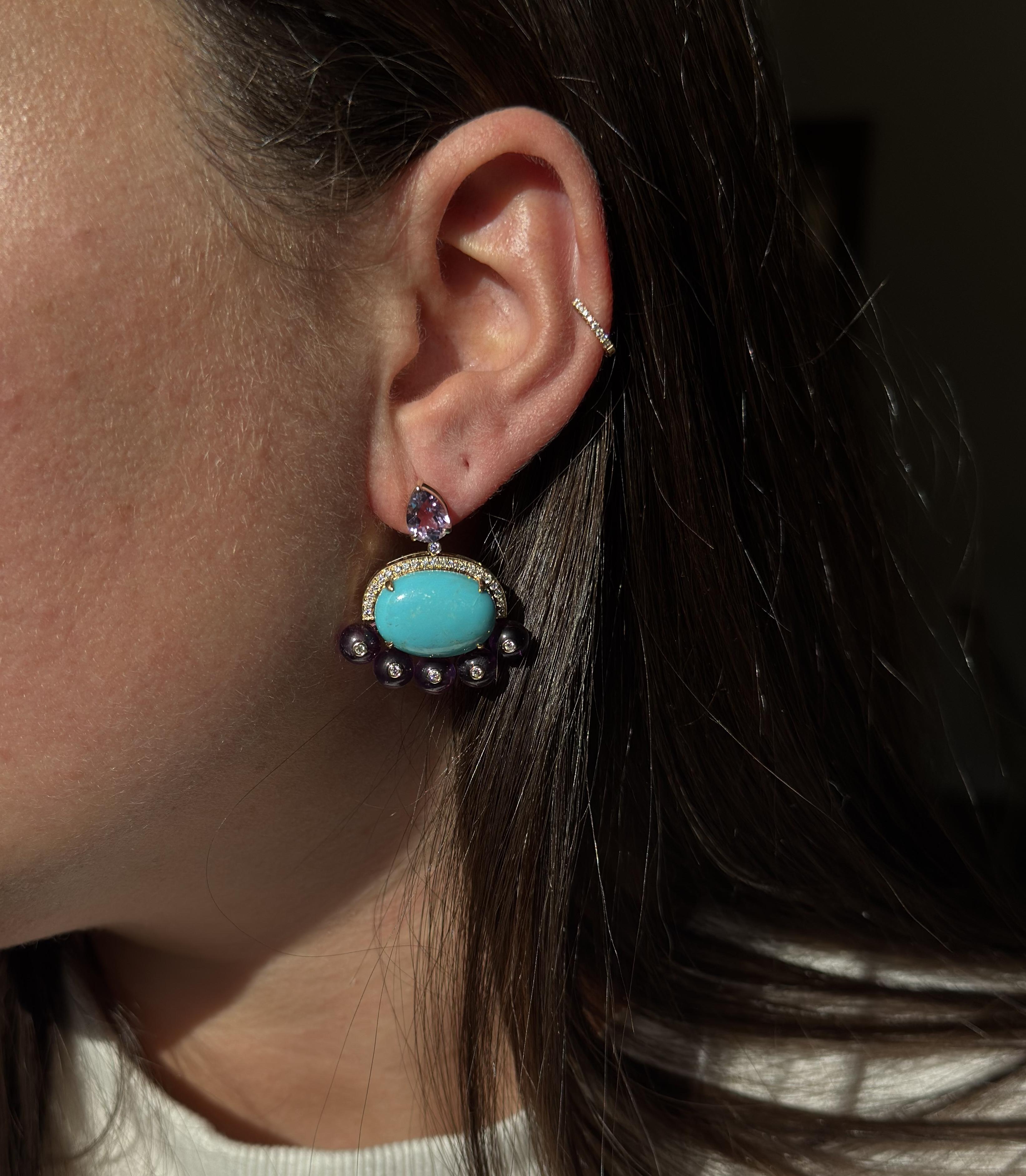 Fred Leighton Amethyst Turquoise Diamond Gold Earrings