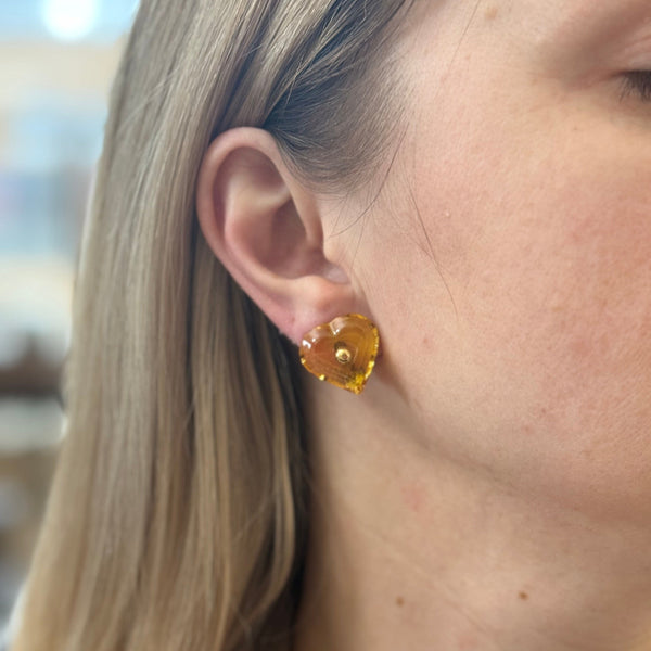 Baccarat 18k Gold Yellow Crystal Heart Earrings