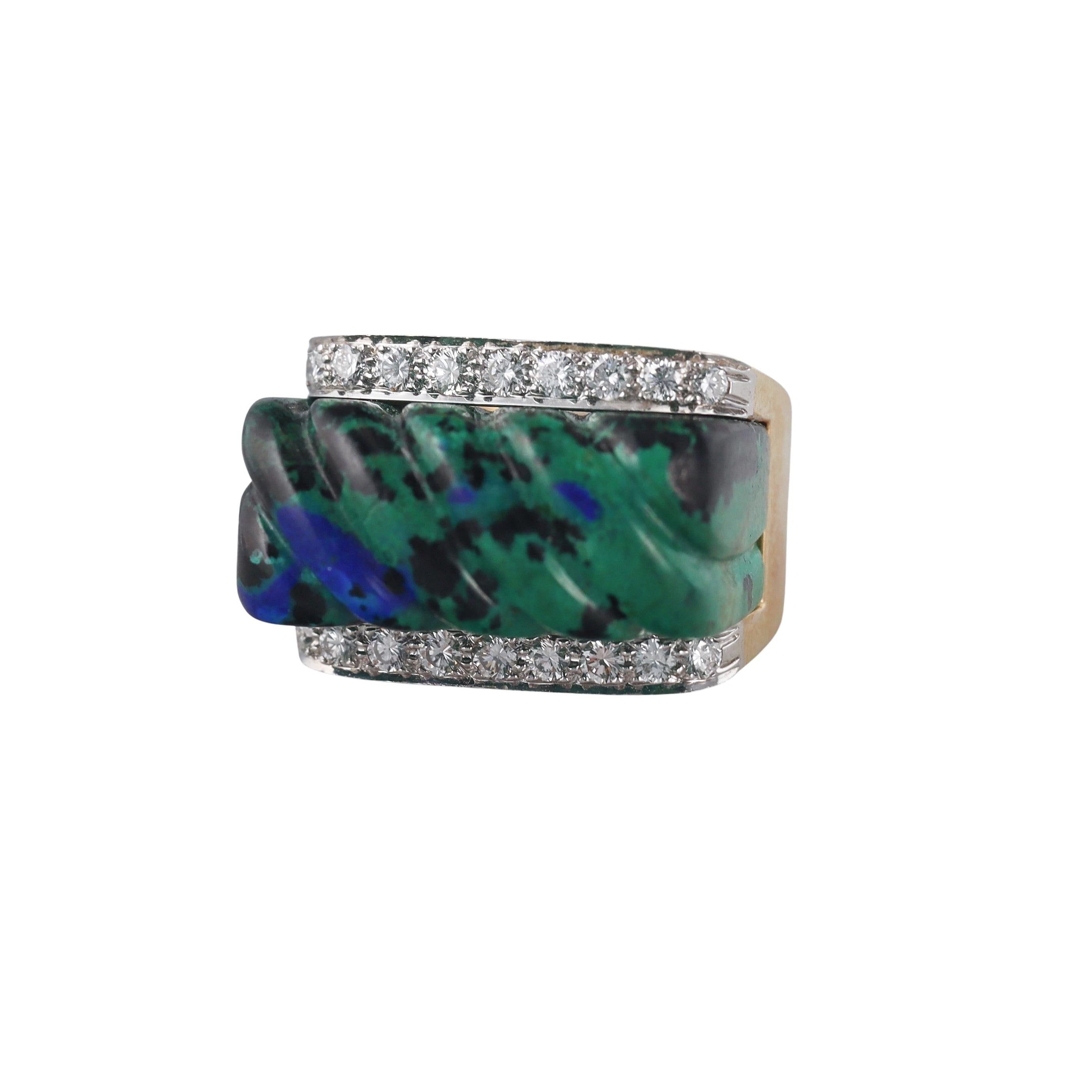 David Webb Azurmalachite Diamond Gold Platinum Ring