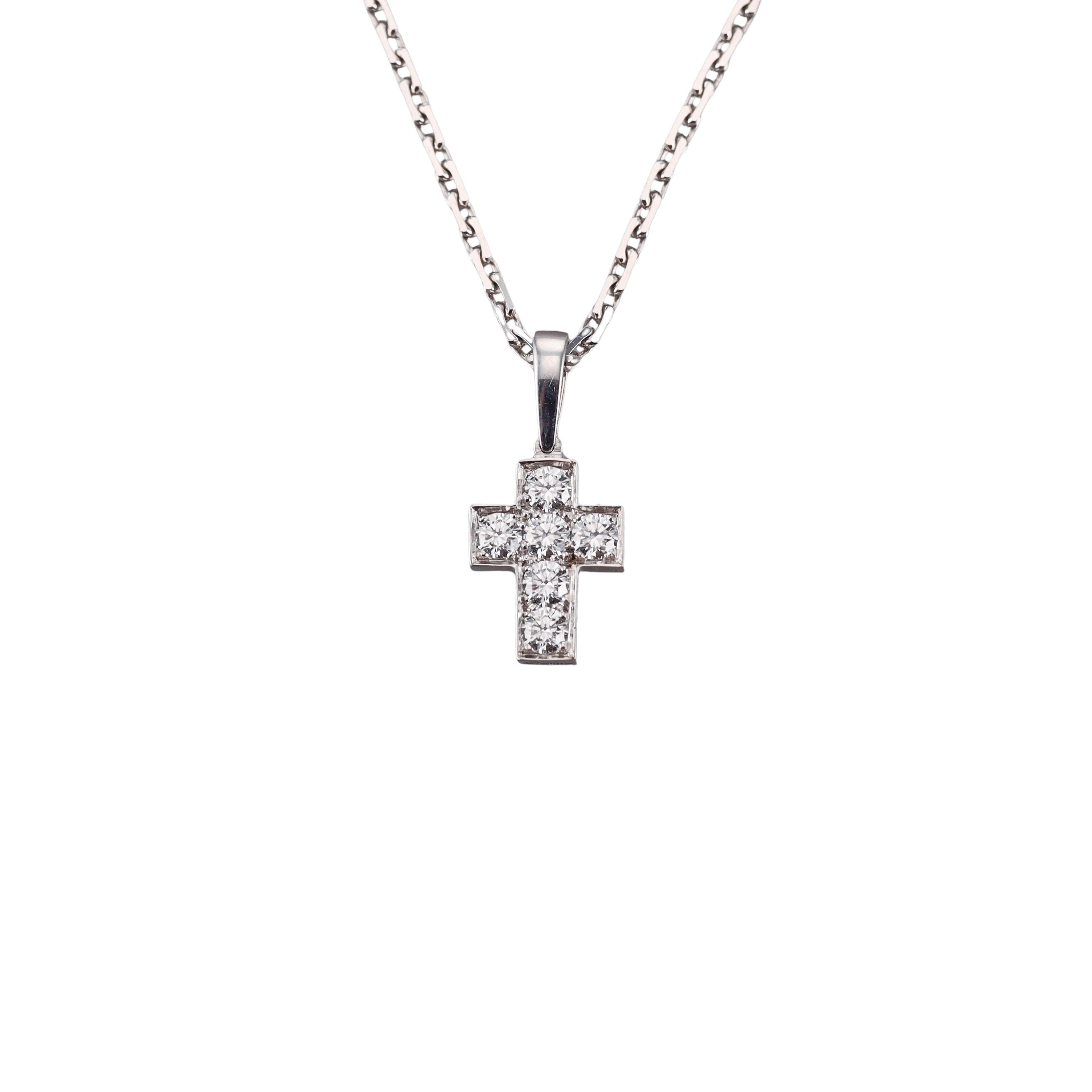 Cartier Diamond Gold Cross Pendant Necklace