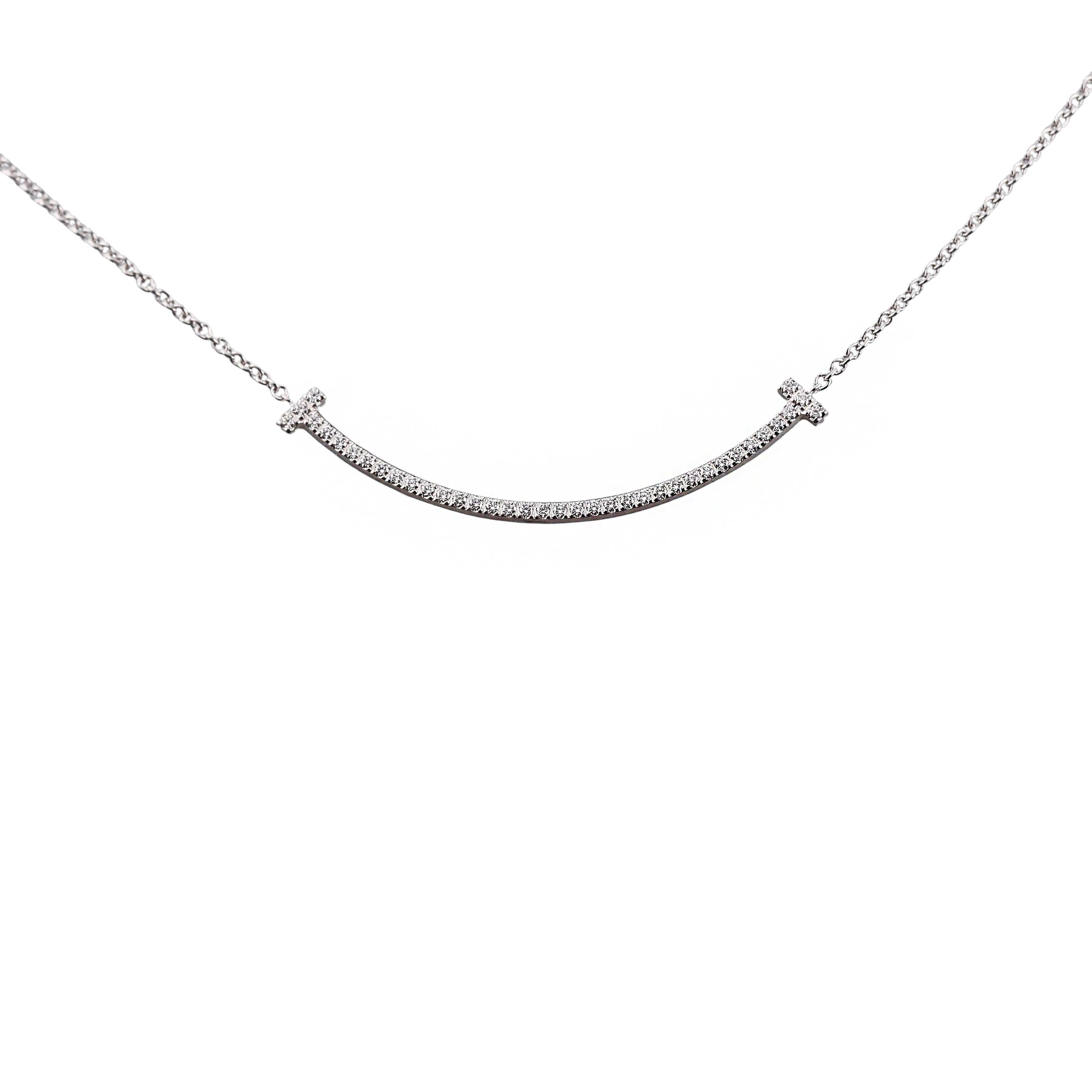 Tiffany & Co T Smile Diamond White Gold Necklace