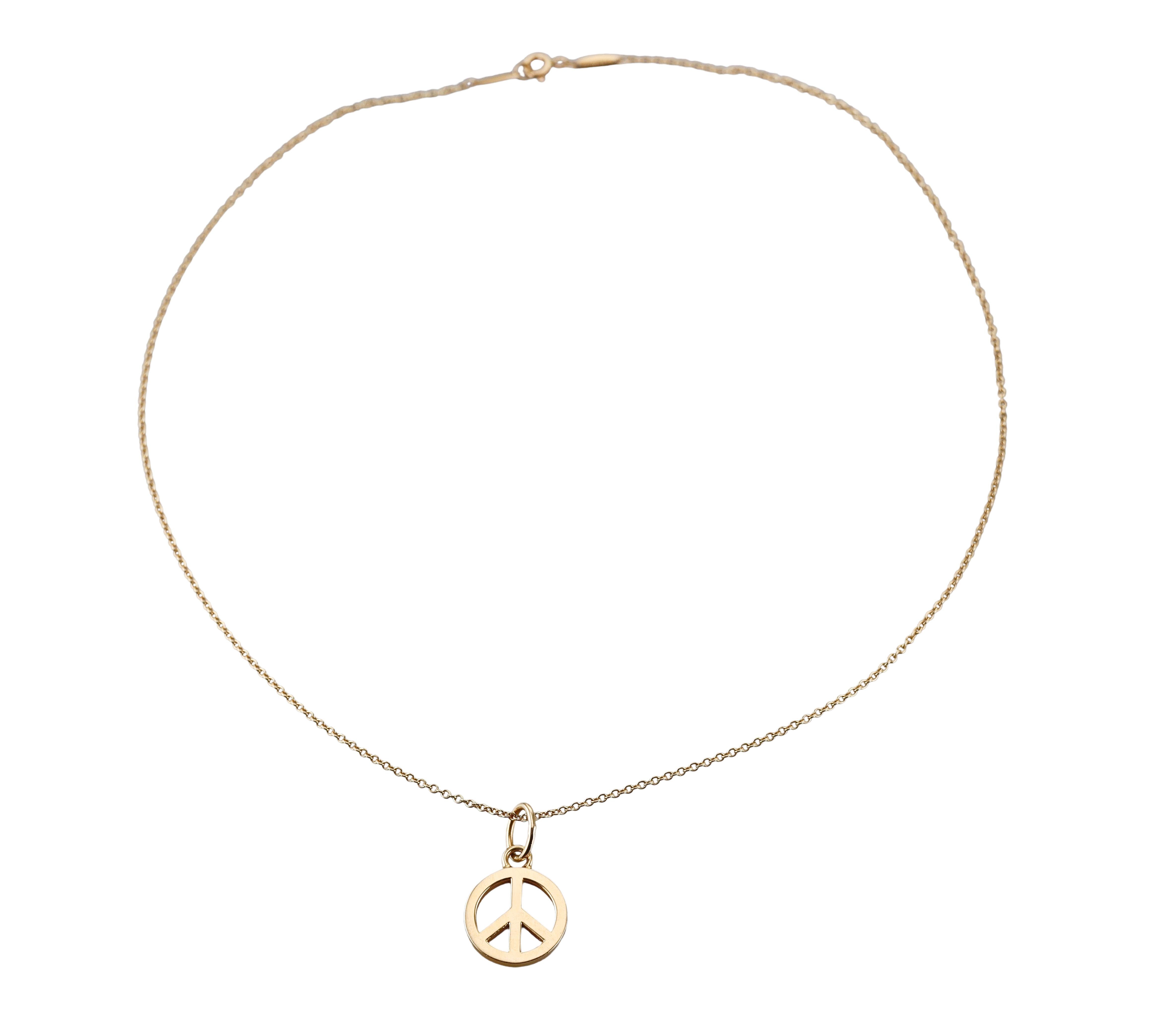 Tiffany & Co Elsa Peretti Peace Sign Gold Pendant Necklace