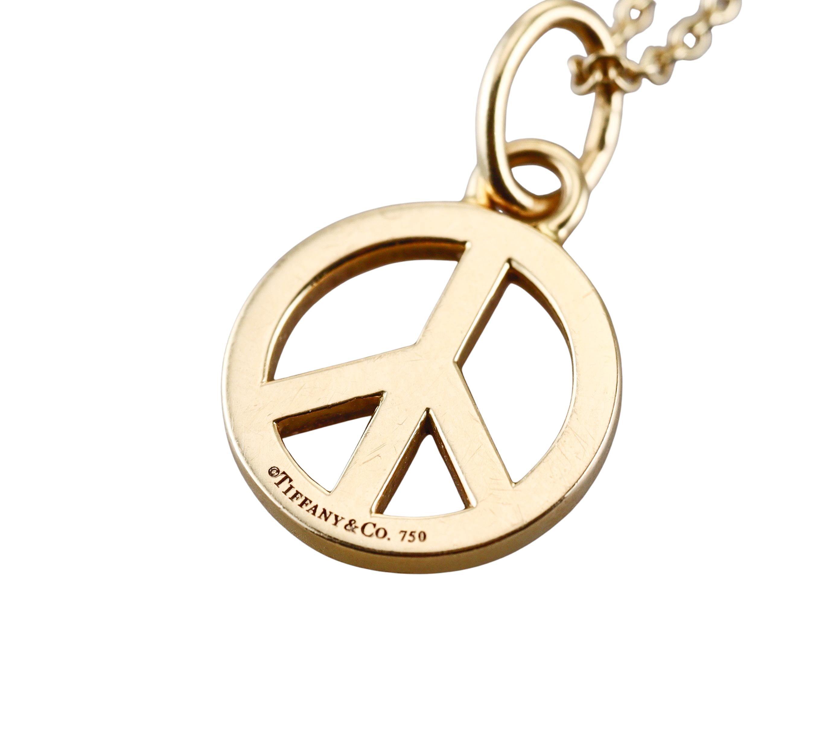 Tiffany & Co Elsa Peretti Peace Sign Gold Pendant Necklace