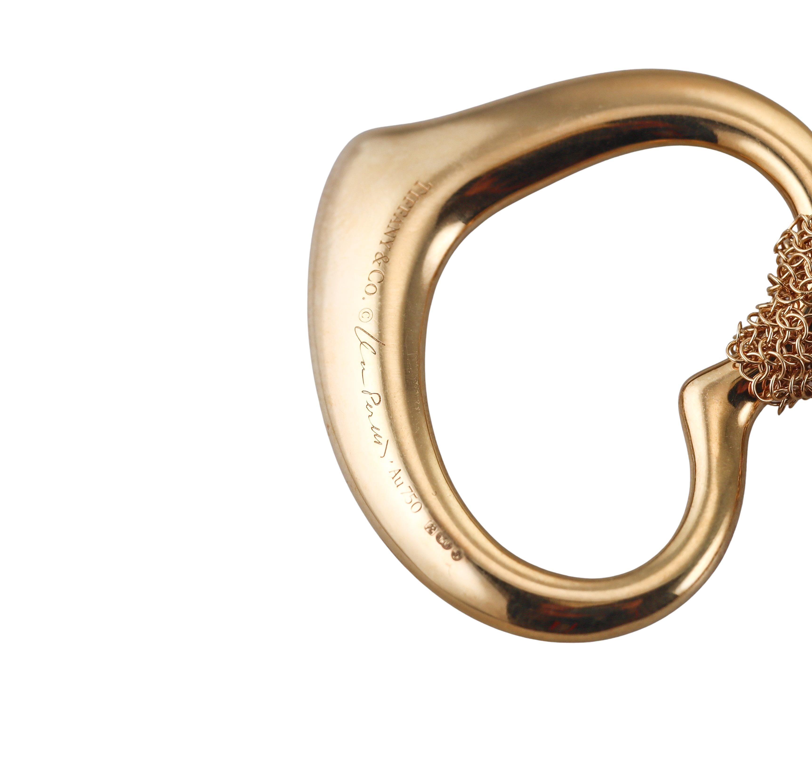 Tiffany & Co Elsa Peretti Open Heart Pendant Gold Mesh Necklace