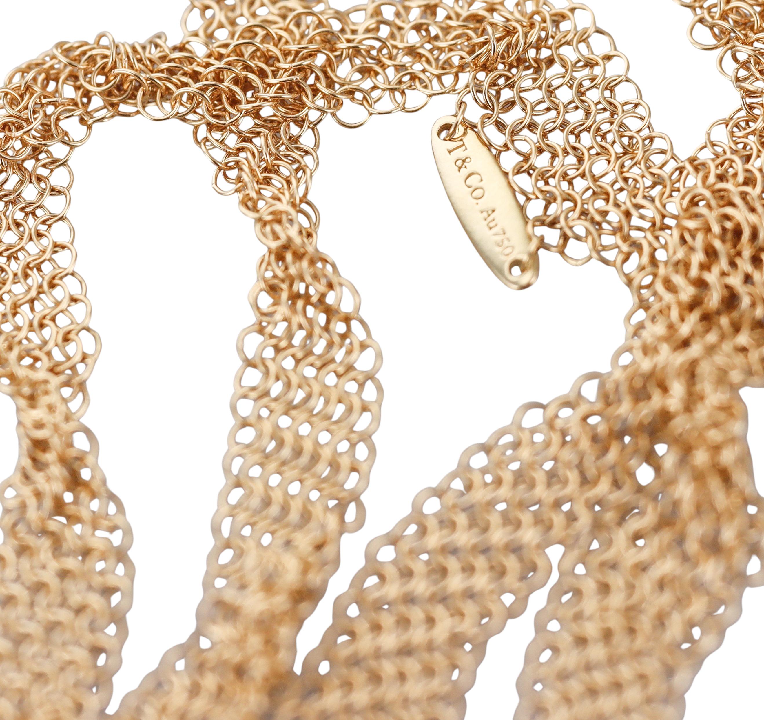 Tiffany & Co Elsa Peretti Open Heart Pendant Gold Mesh Necklace