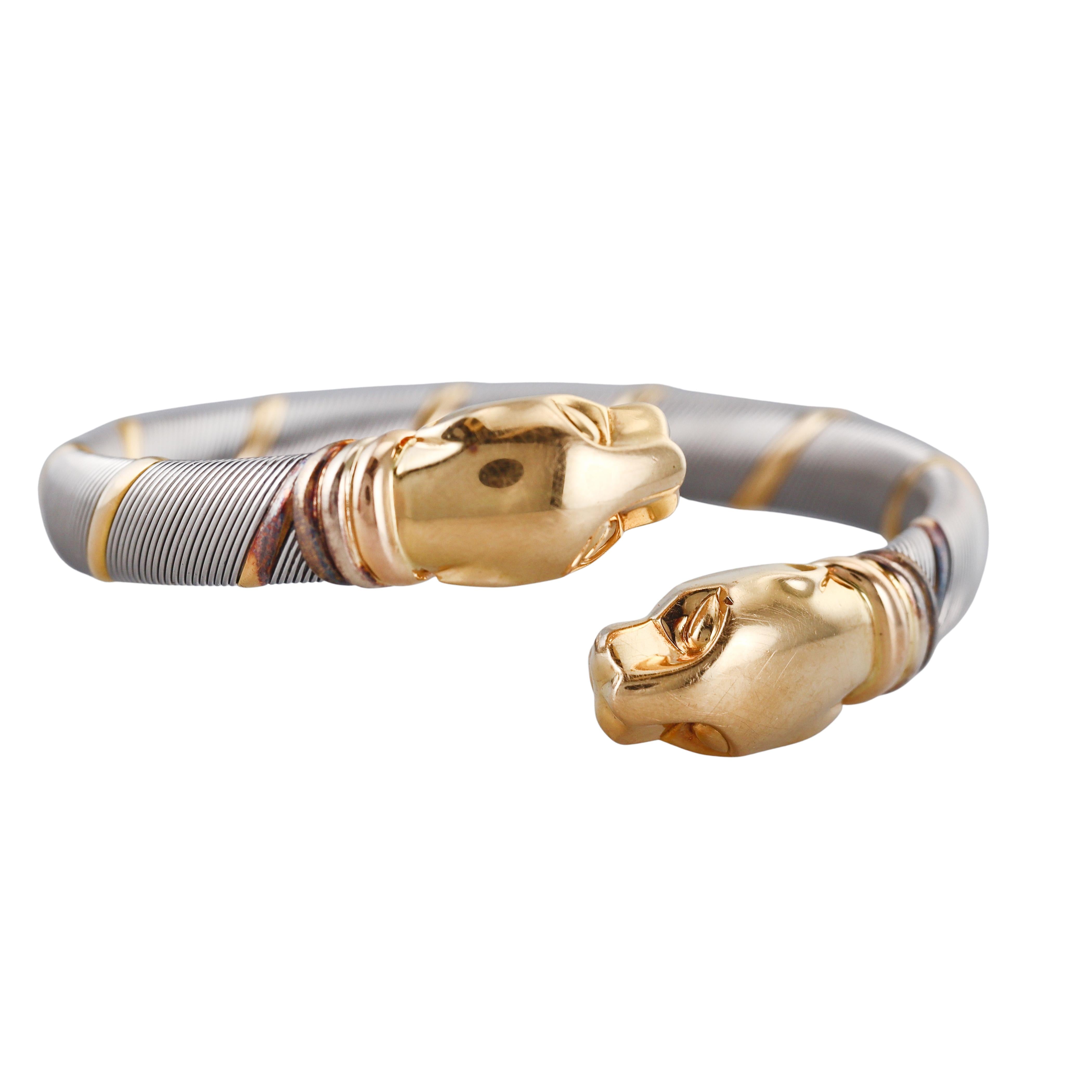 Vintage Cartier Panthere Gold Steel Bypass Bracelet
