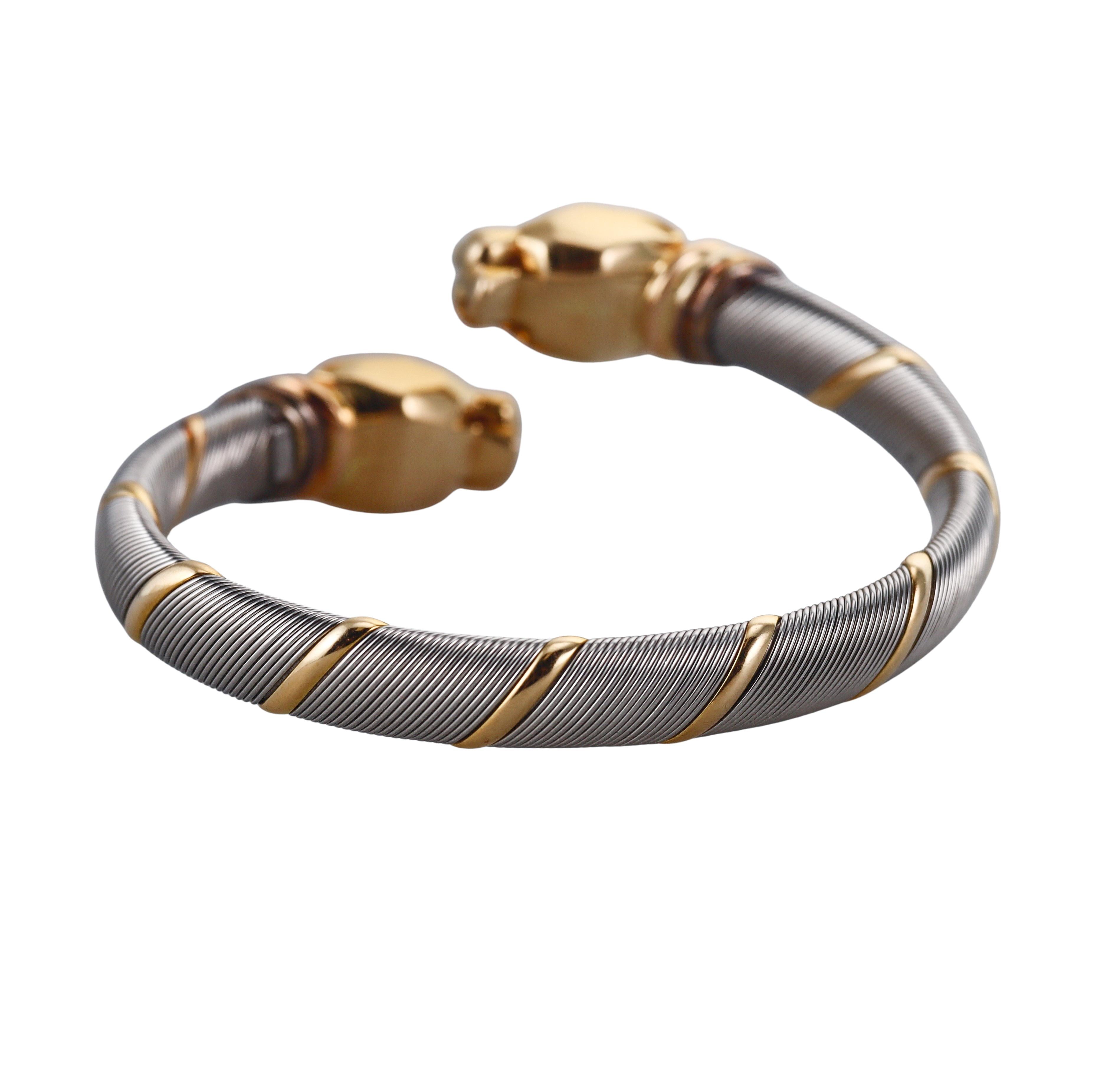 Vintage Cartier Panthere Gold Steel Bypass Bracelet