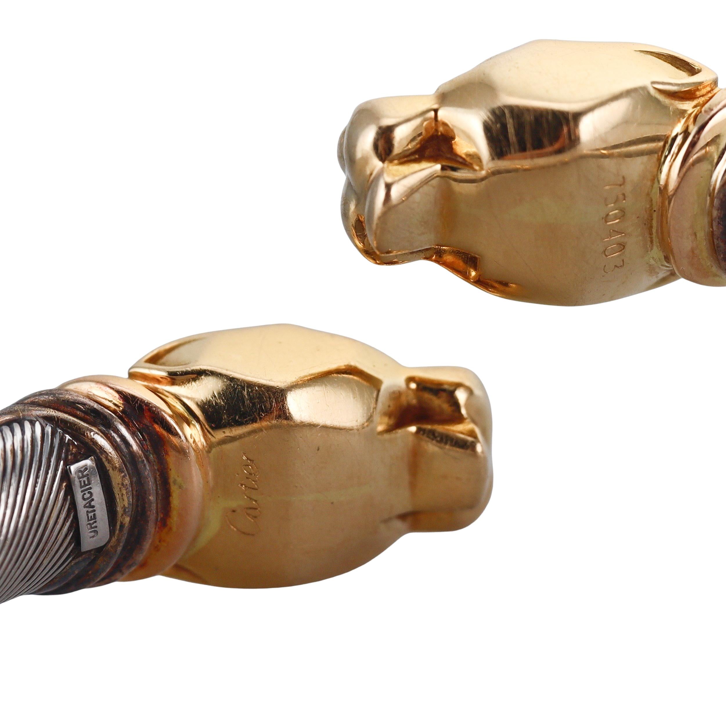 Vintage Cartier Panthere Gold Steel Bypass Bracelet