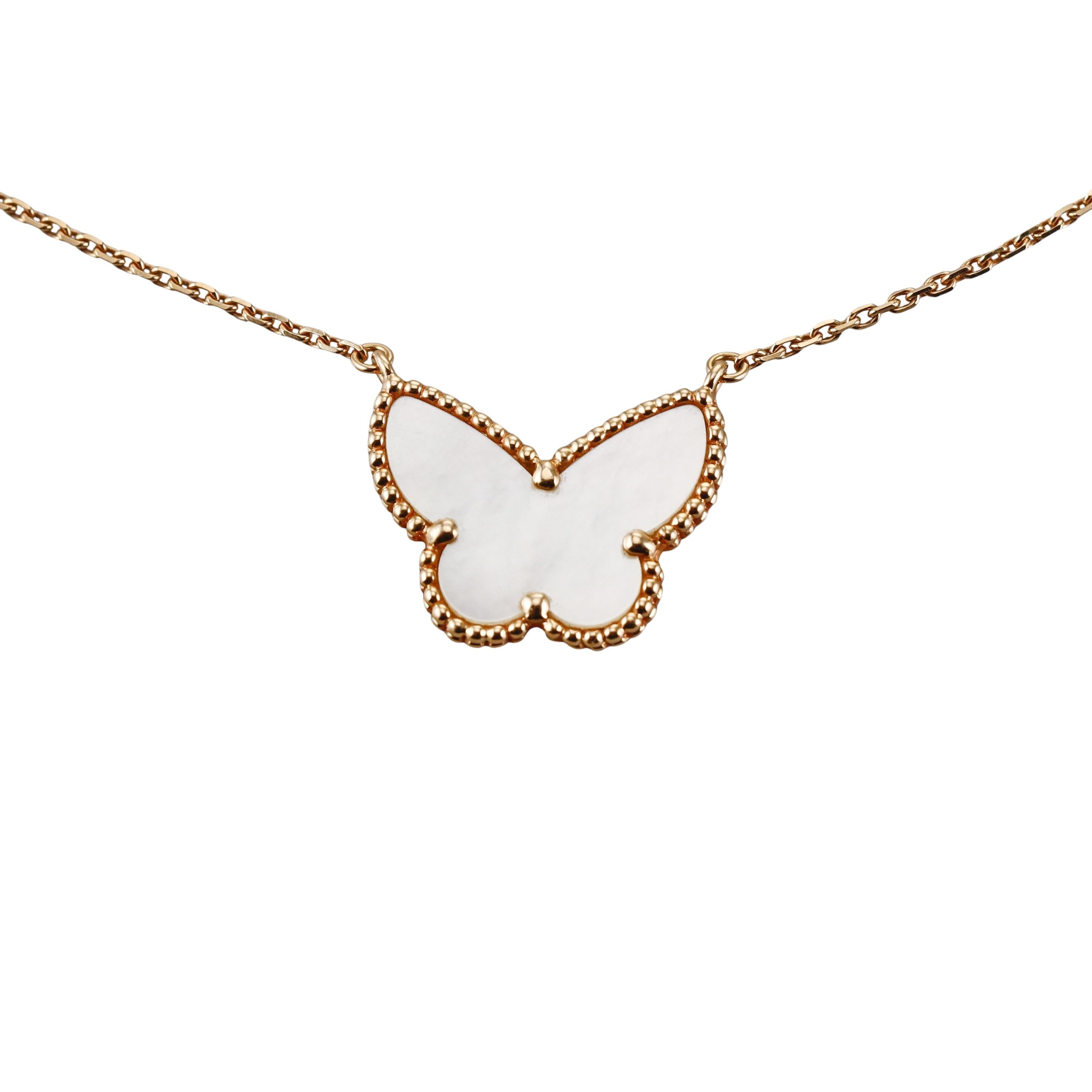 Van Cleef & Arpels Lucky Alhambra Mother of Pearl Gold Butterfly Necklace