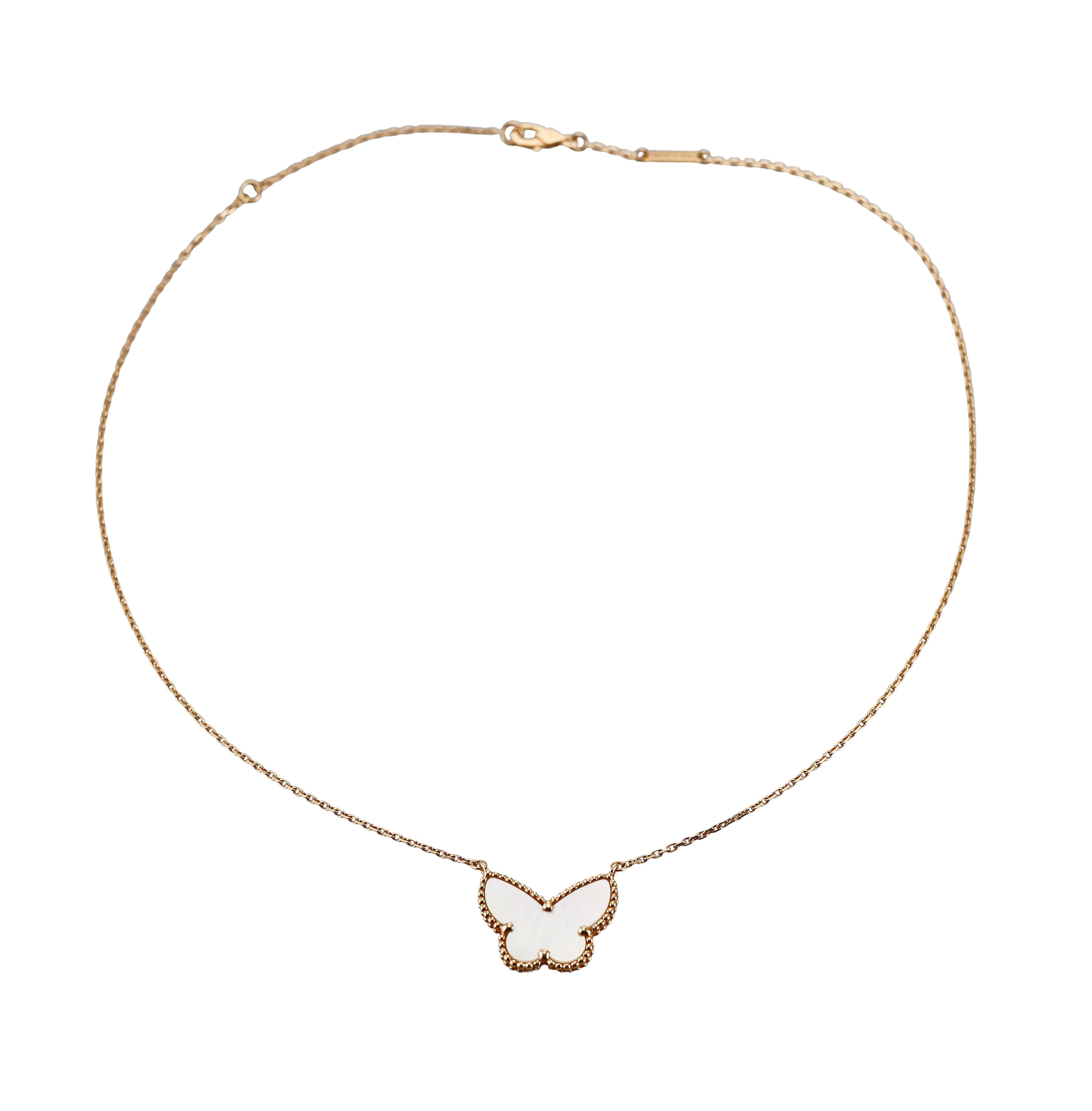 Van Cleef & Arpels Lucky Alhambra Mother of Pearl Gold Butterfly Necklace