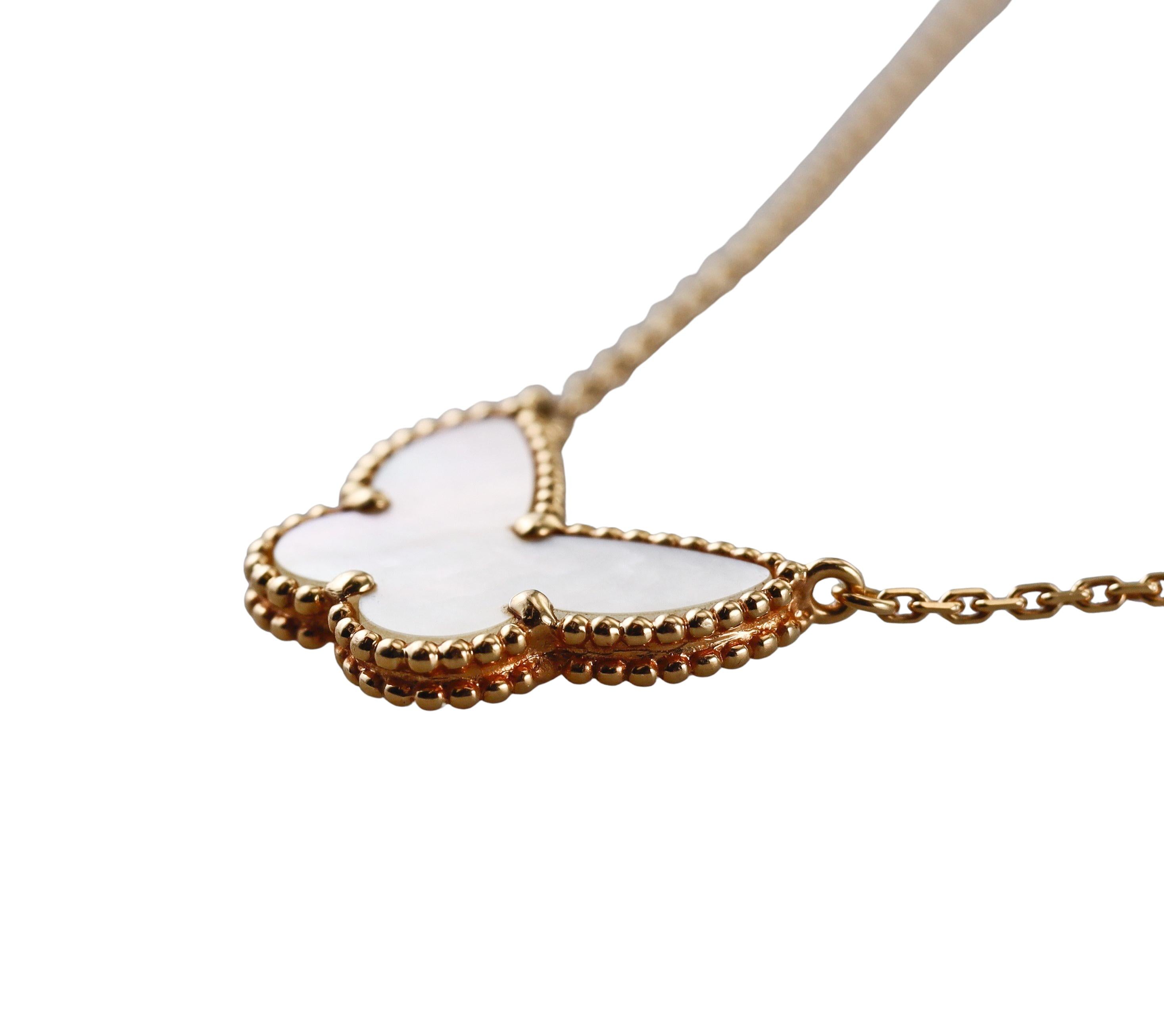 Van Cleef & Arpels Lucky Alhambra Mother of Pearl Gold Butterfly Necklace