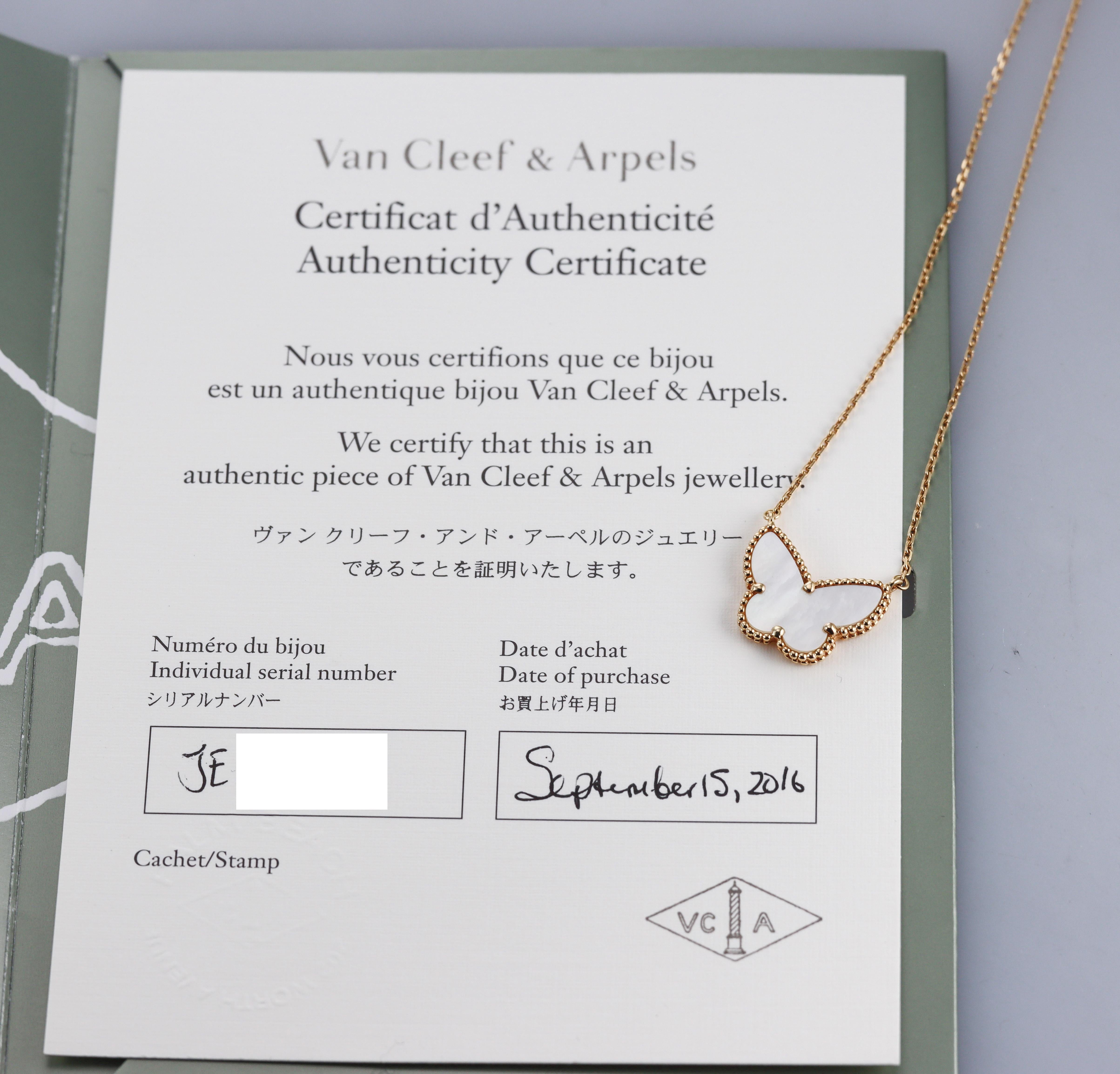 Van Cleef & Arpels Lucky Alhambra Mother of Pearl Gold Butterfly Necklace