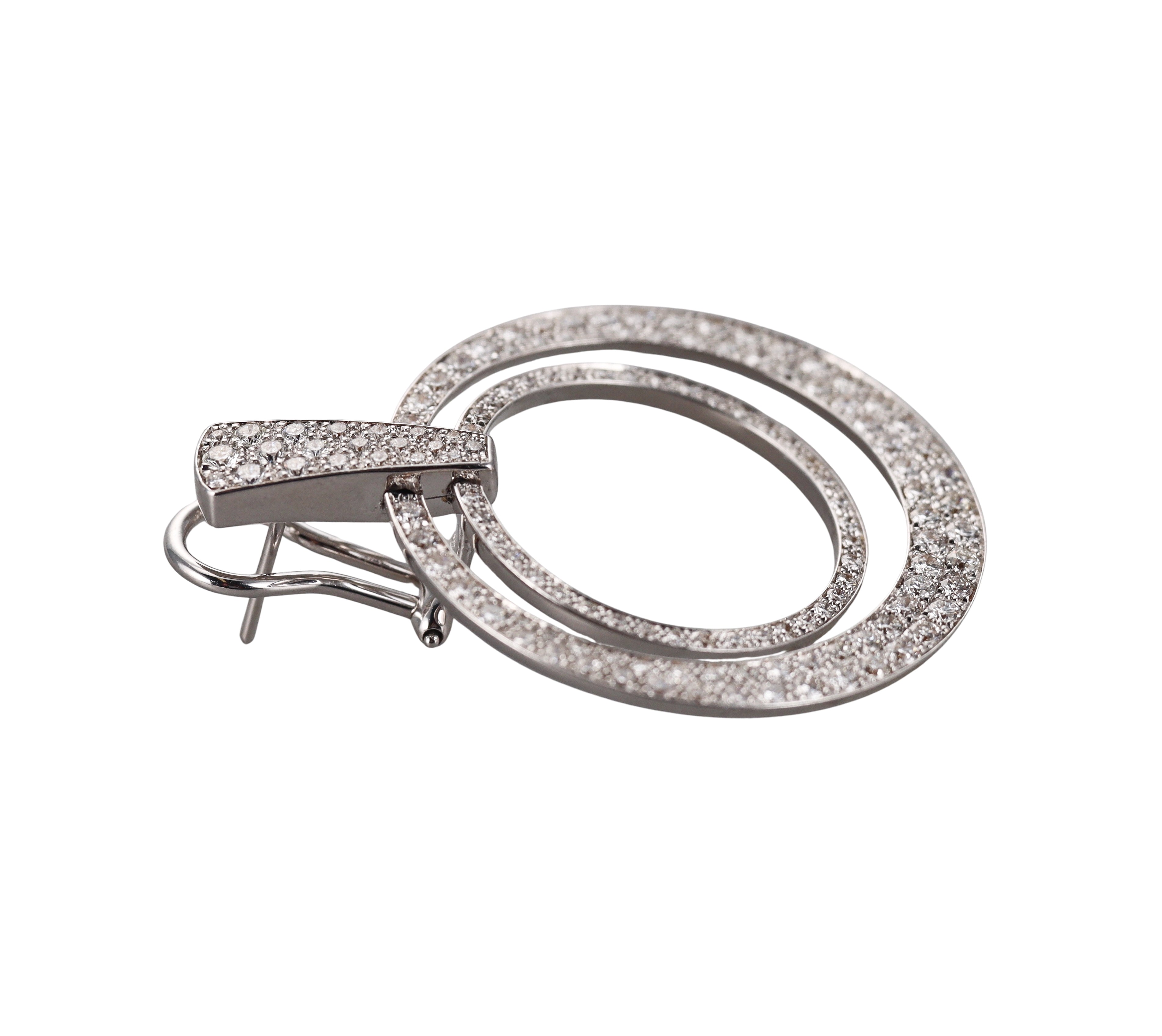 Italian 4.74ctw Diamond Gold Circle Drop Earrings