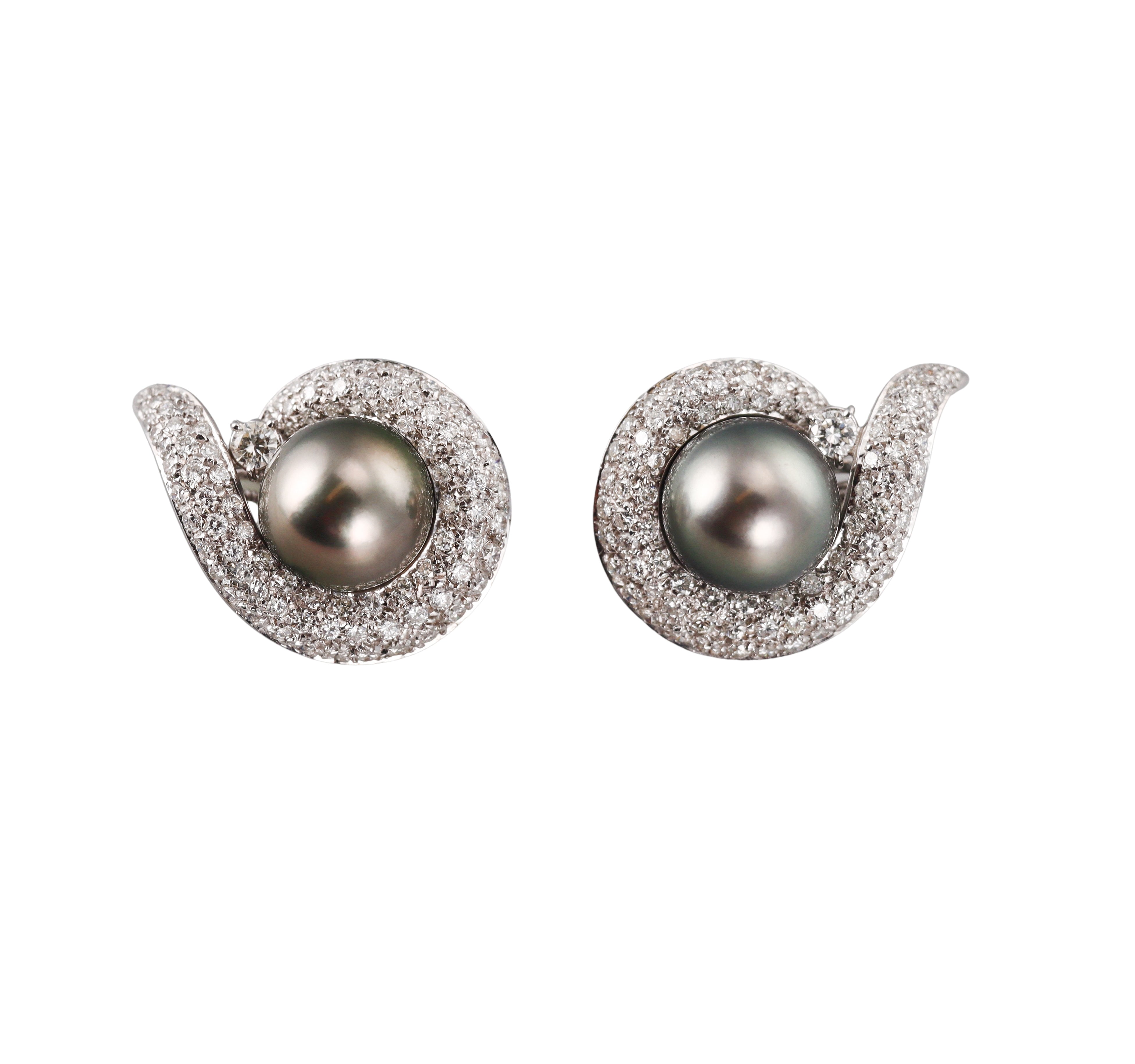 Italian 5ctw Diamond South Sea Tahitian Pearl Gold Cocktail Earrings
