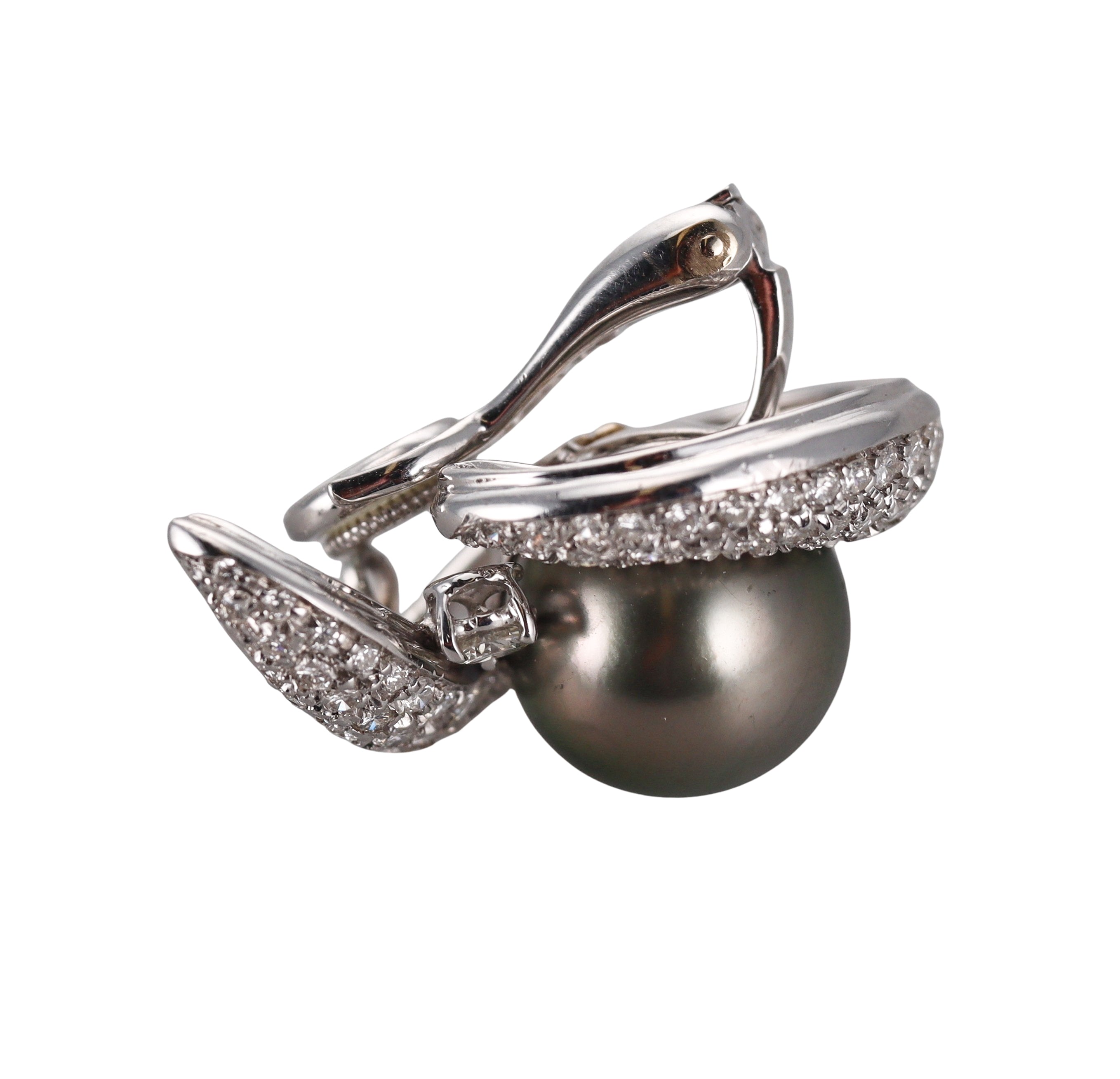 Italian 5ctw Diamond South Sea Tahitian Pearl Gold Cocktail Earrings