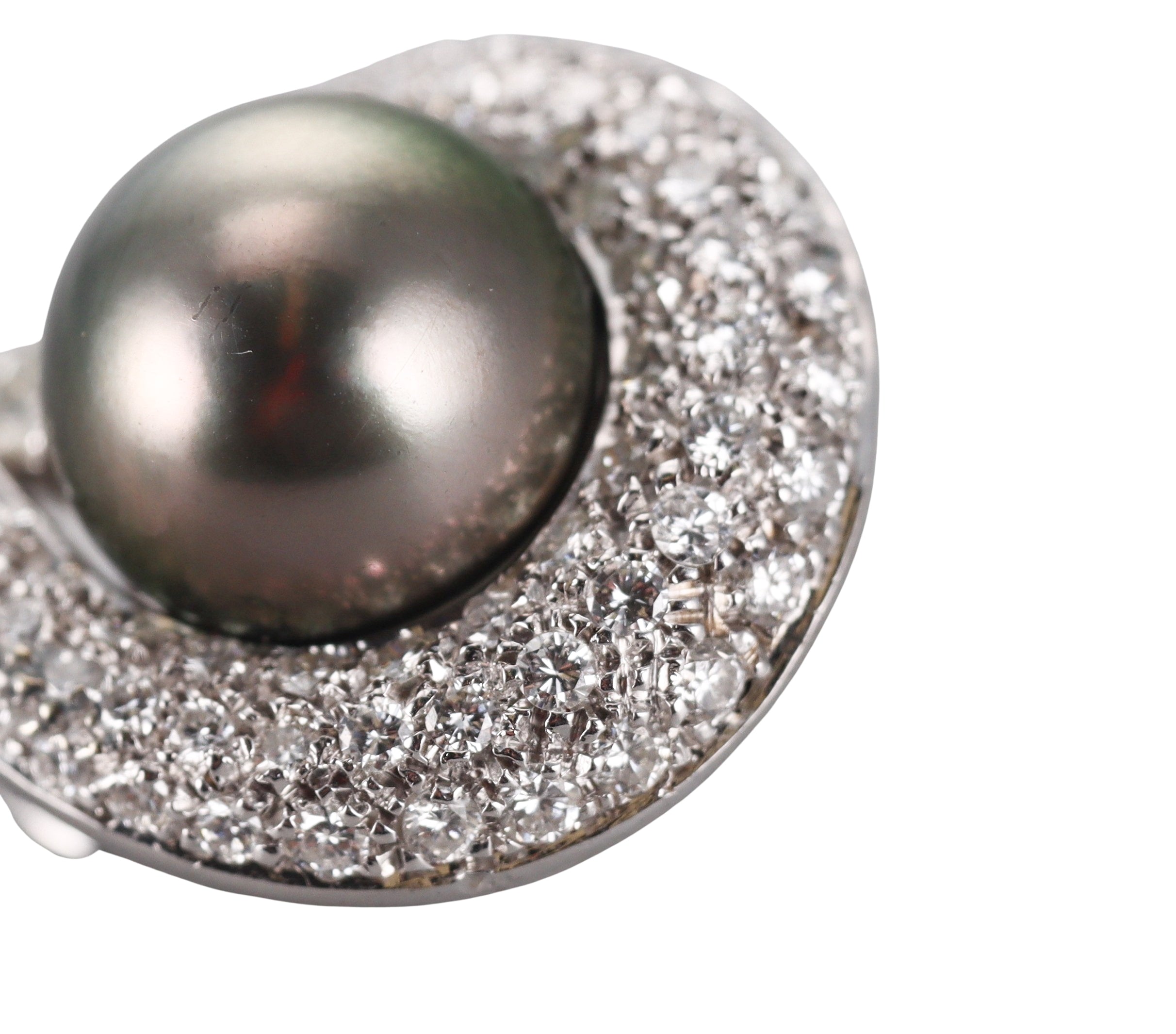 Italian 5ctw Diamond South Sea Tahitian Pearl Gold Cocktail Earrings