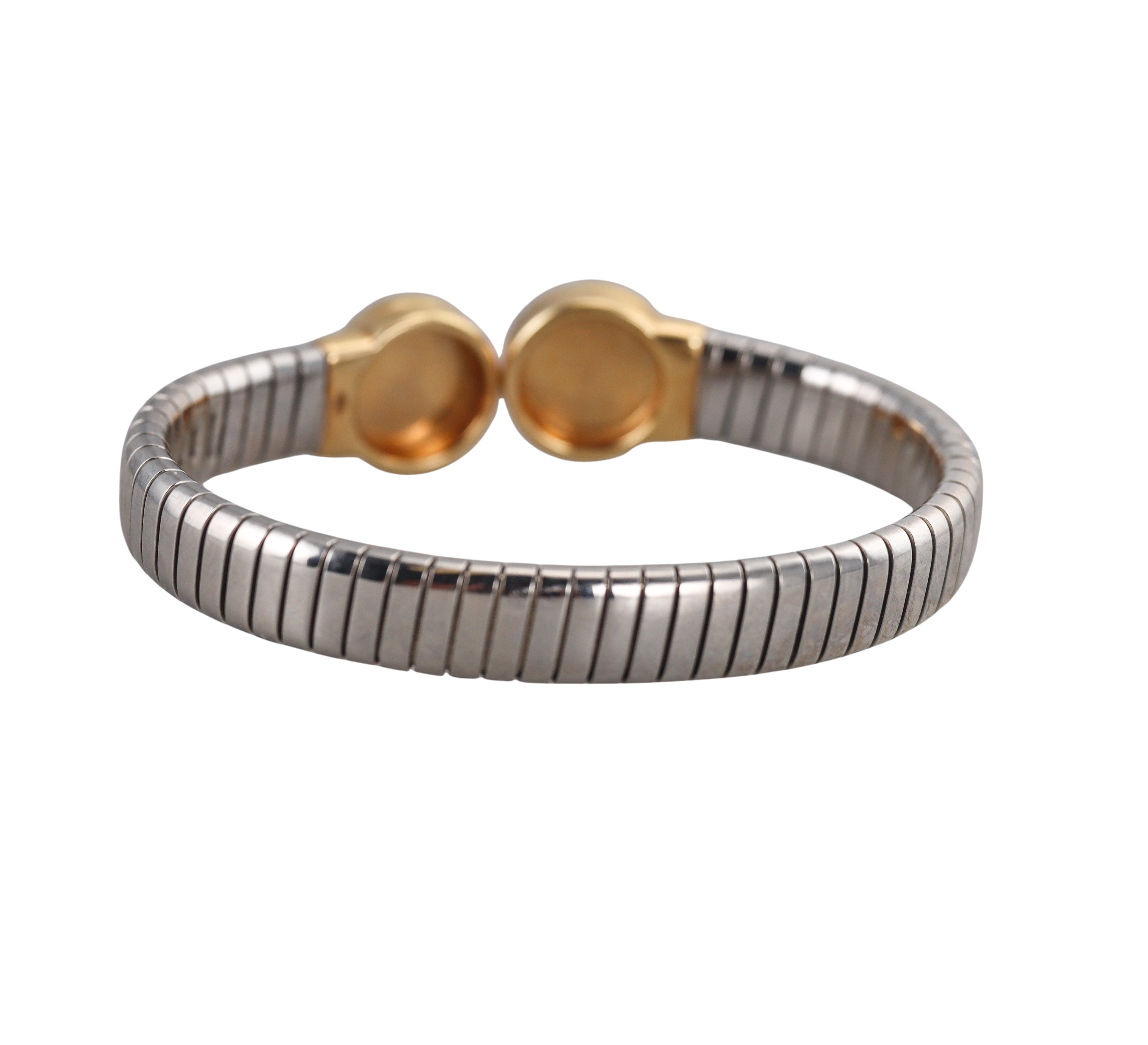 Bulgari Tubogas Gold Steel Onyx Cuff Bracelet