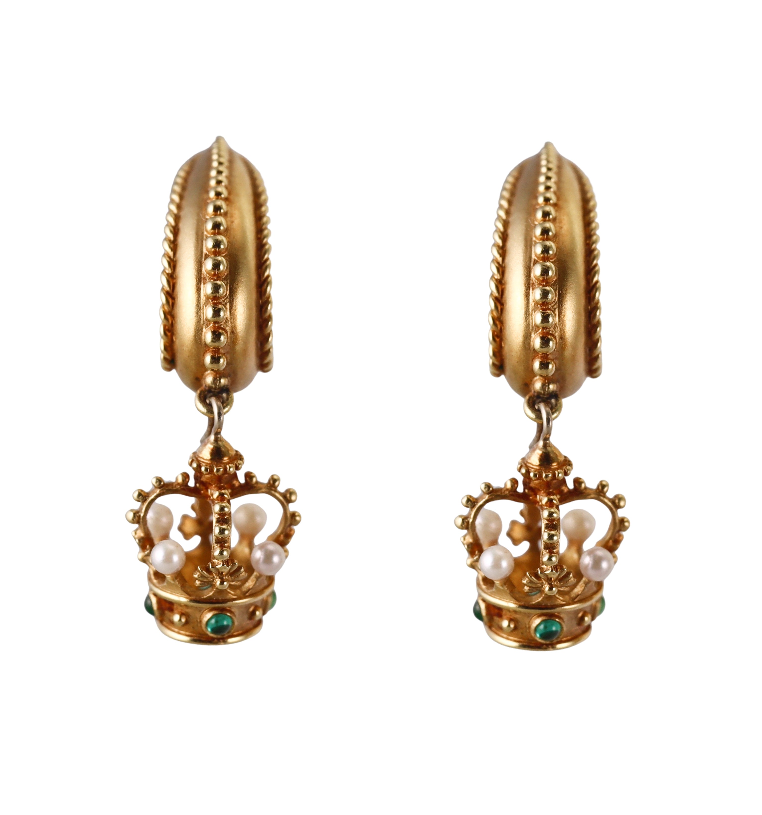 Cynthia Bach Gold Tanzanite Emerald Pearl Crown Night & Day Earrings