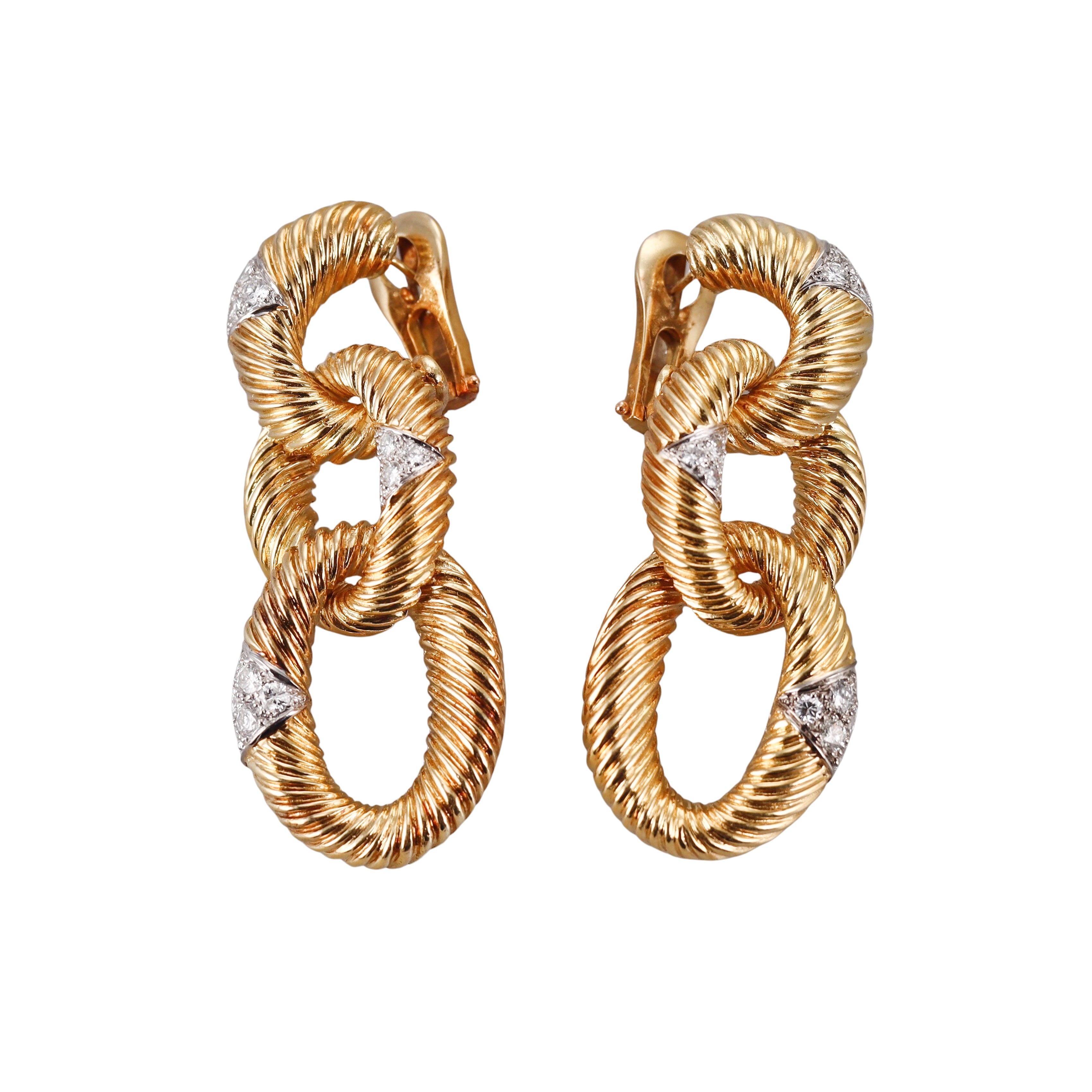 Wander France Gold Diamond Link Drop Earrings