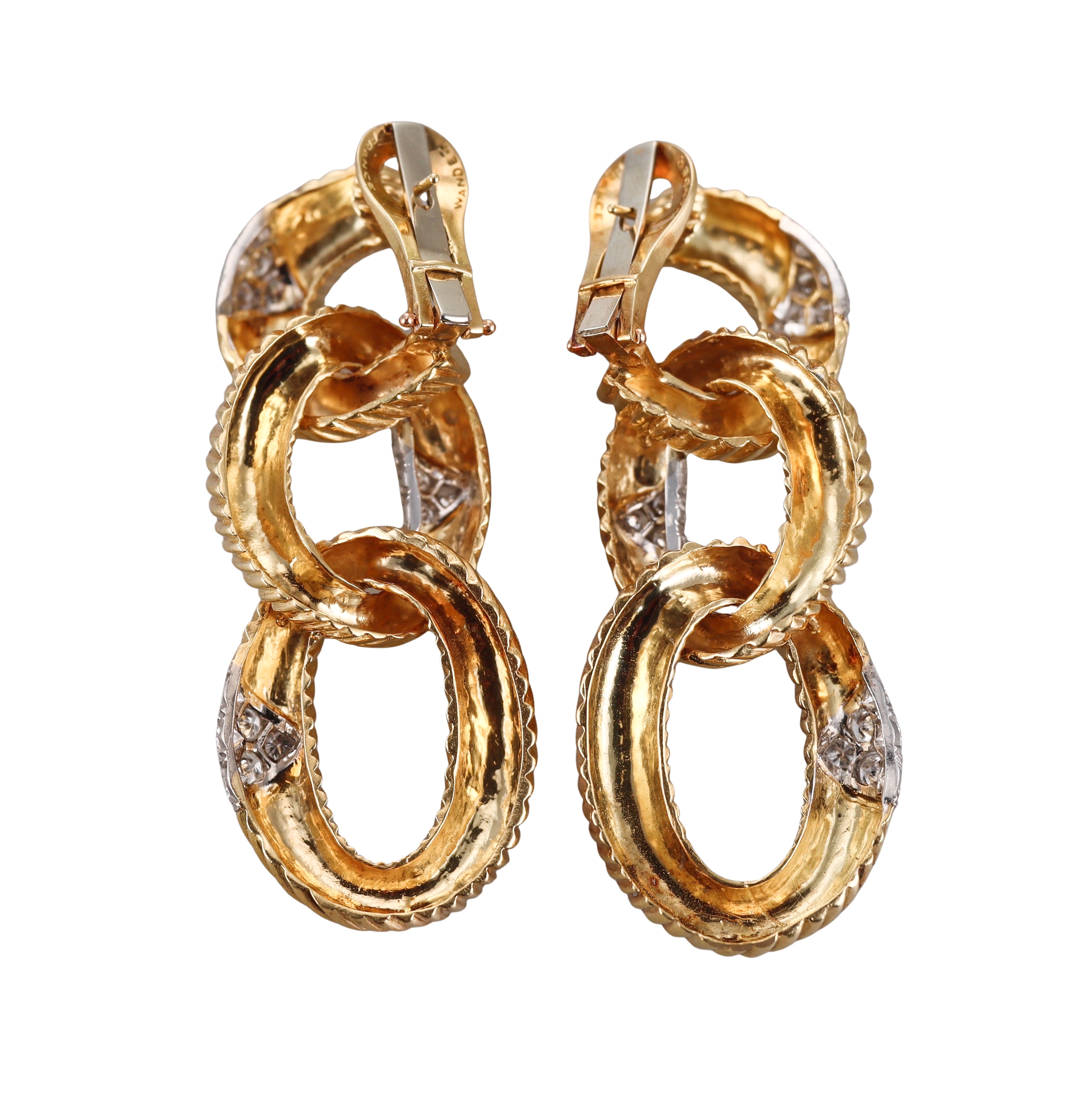 Wander France Gold Diamond Link Drop Earrings