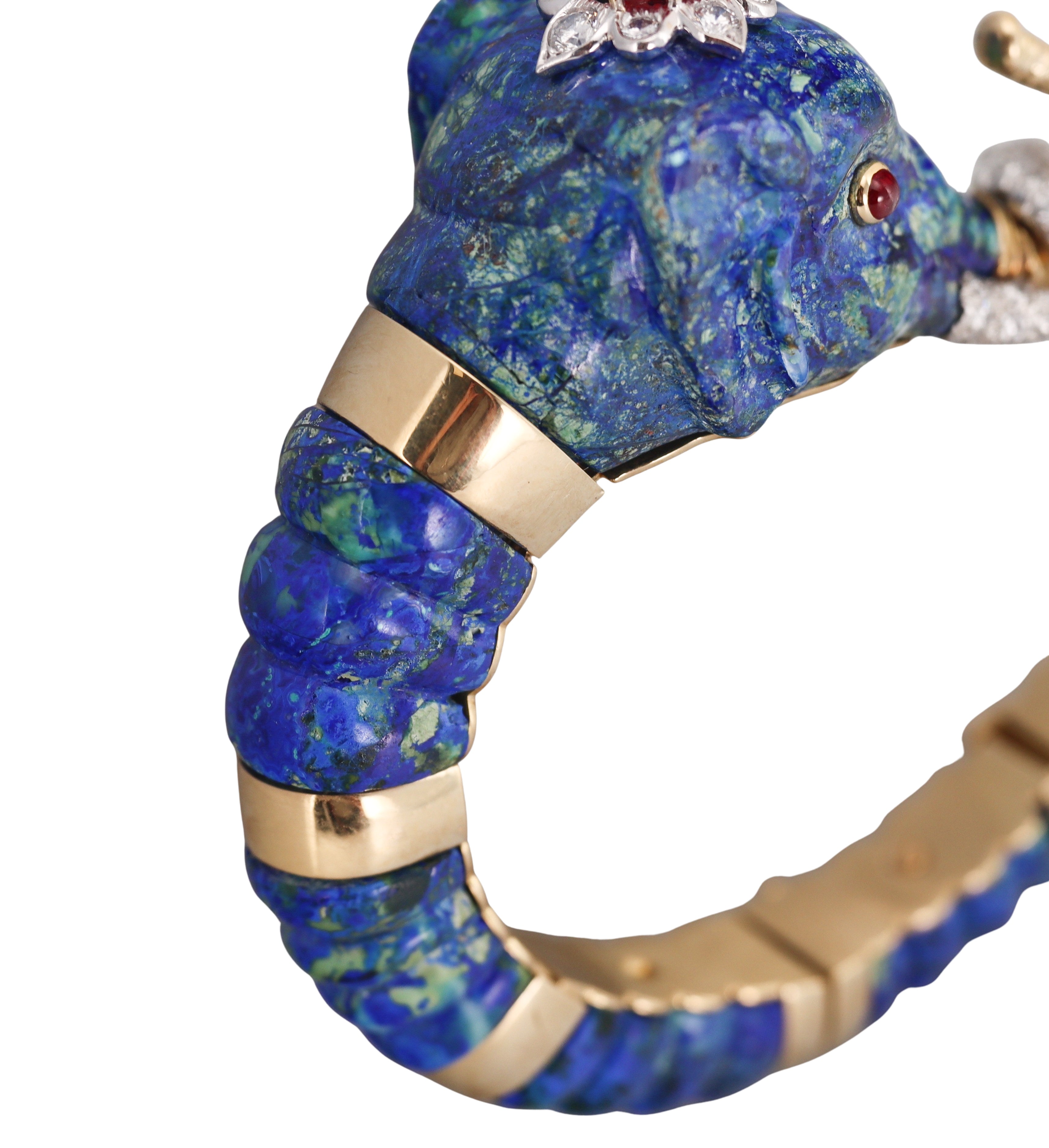 David Webb Diamond Ruby Azurmalachite Gold Platinum Elephant Bracelet