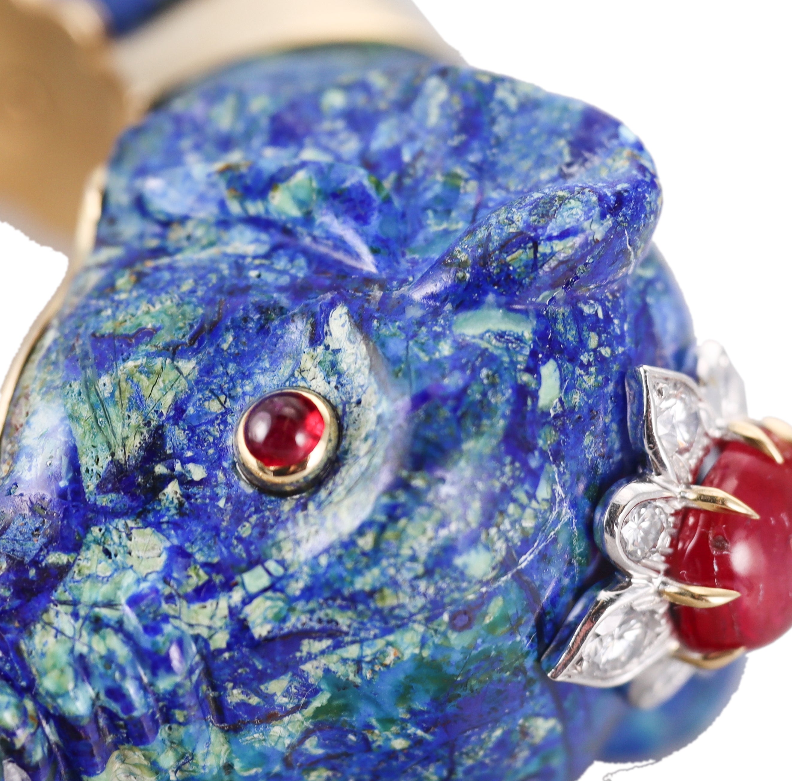David Webb Diamond Ruby Azurmalachite Gold Platinum Elephant Bracelet