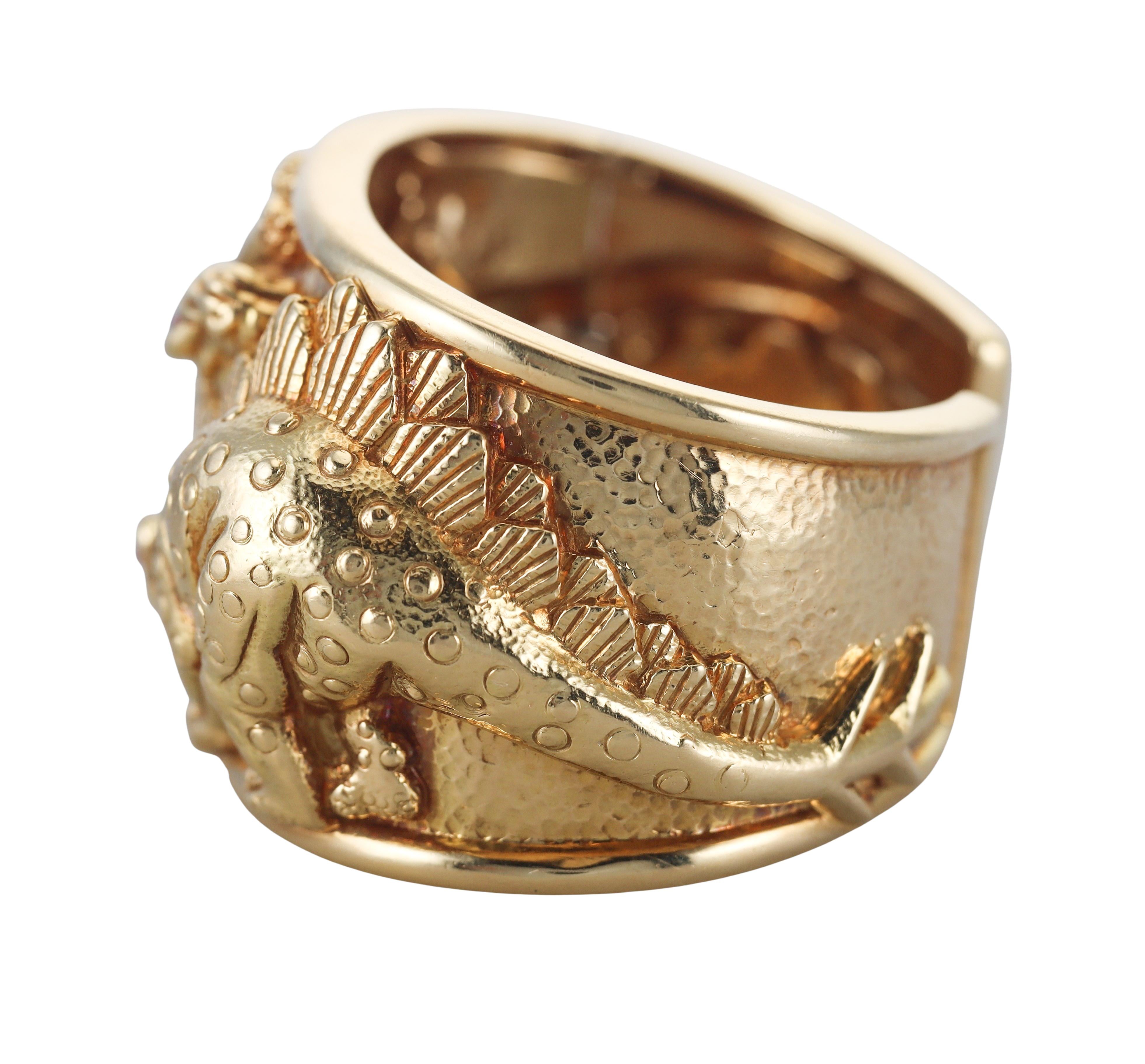 David Webb Repousse Ruby Gold Stegosaurus Repousse Cuff Bracelet