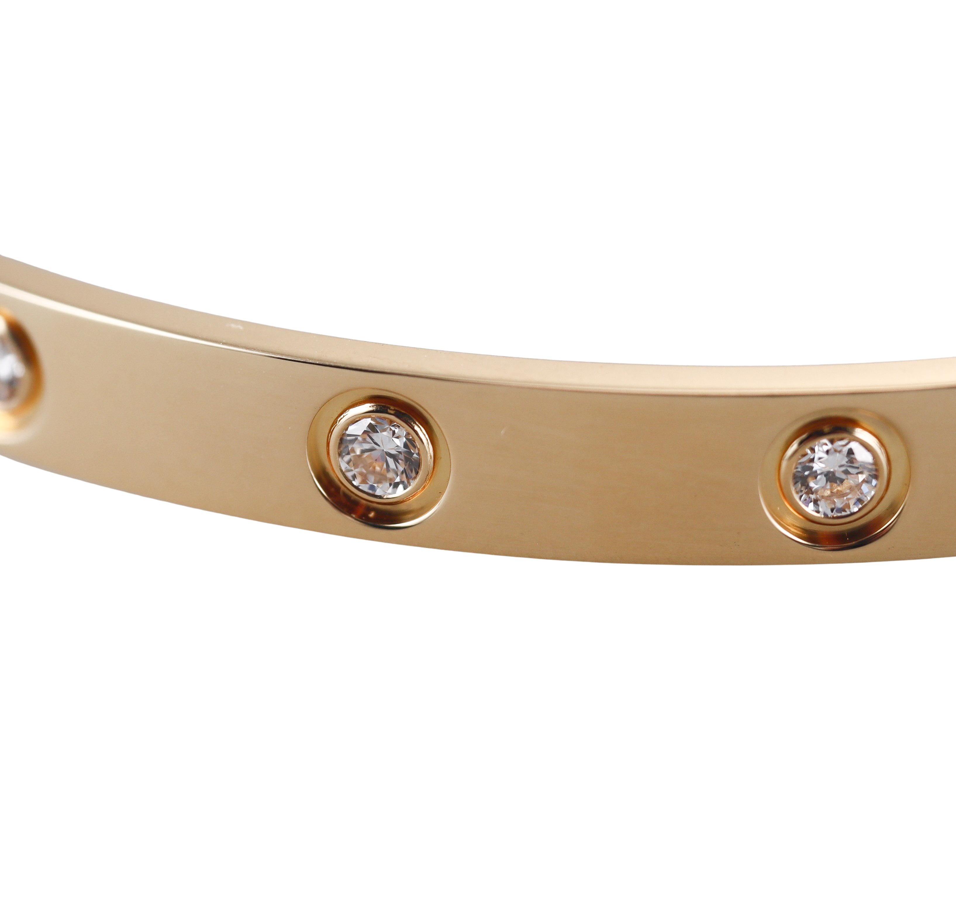 Cartier Love 10 Diamond Yellow Gold Bracelet Classic Model Size 16
