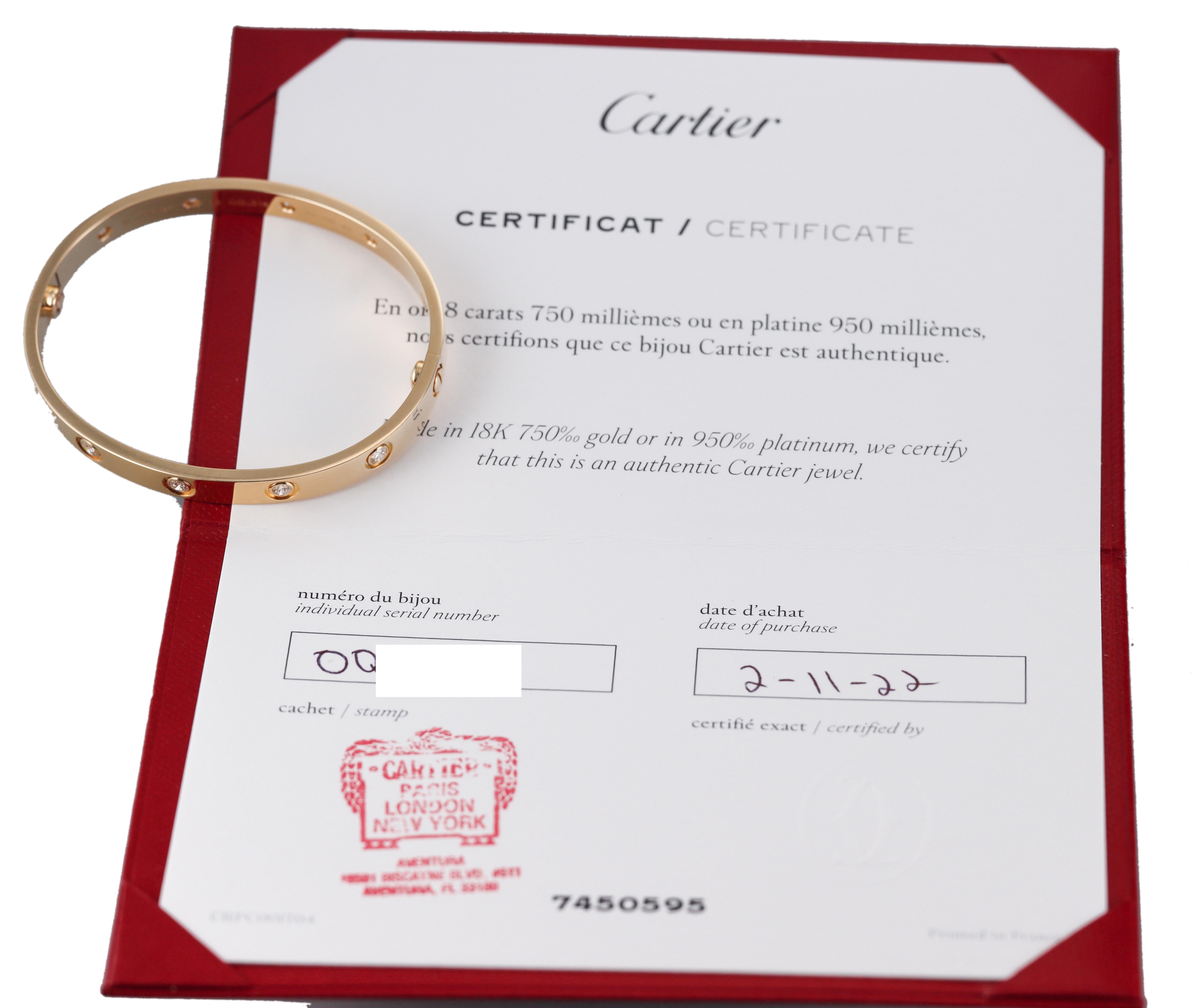 Cartier Love 10 Diamond Yellow Gold Bracelet Classic Model Size 16