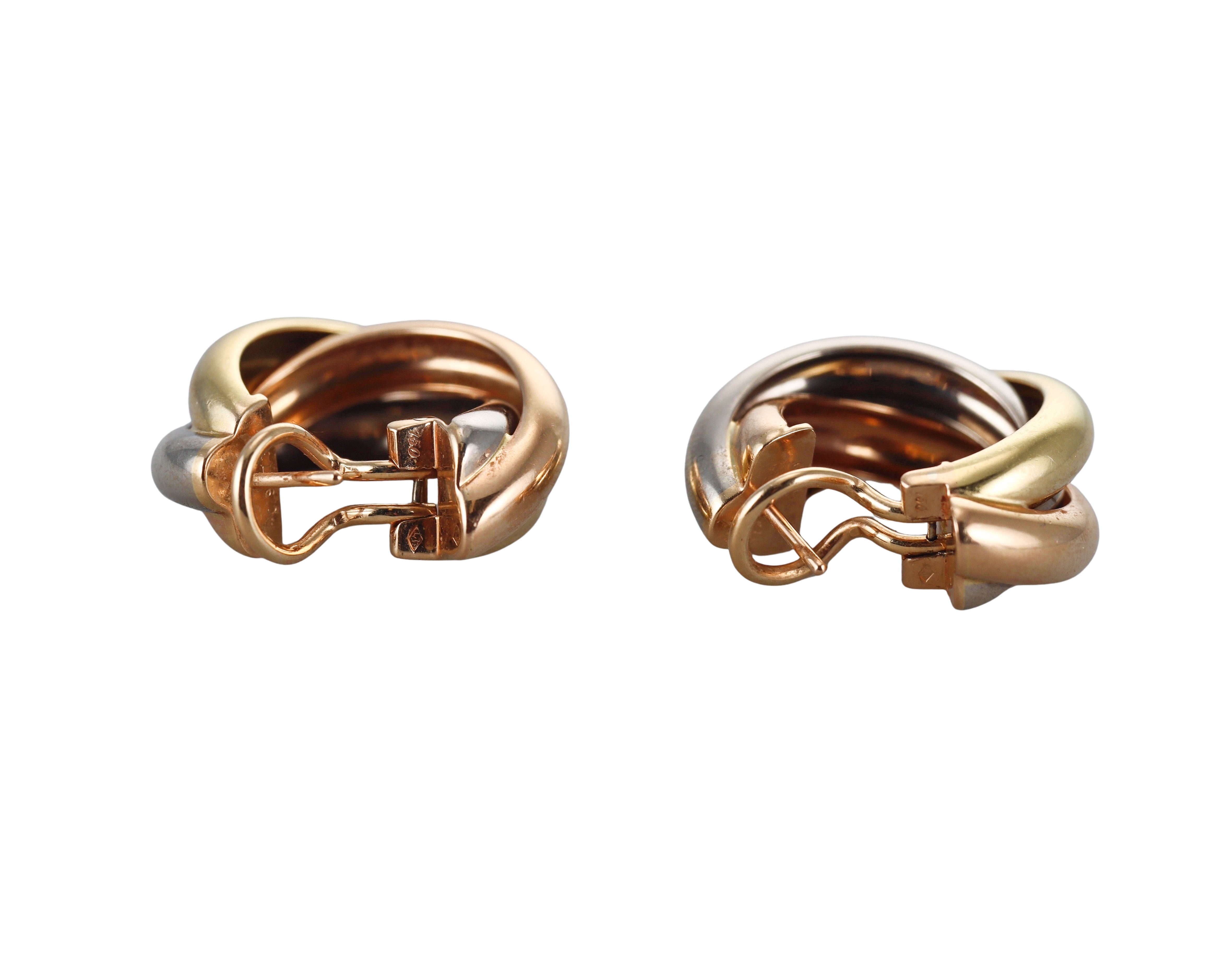 Cartier Trinity Tri Color Gold Hoop Earrings