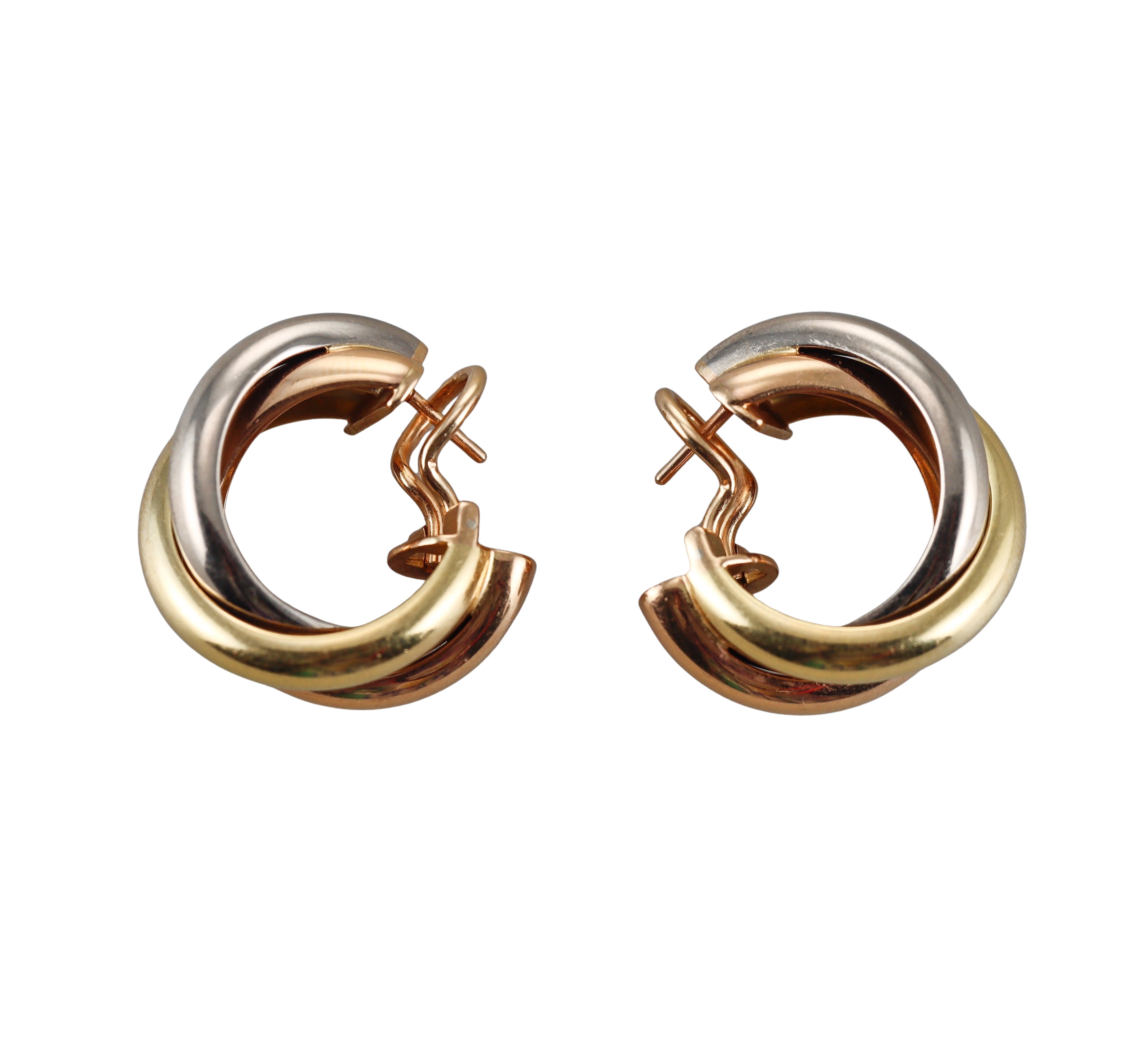Cartier Trinity Tri Color Gold Hoop Earrings
