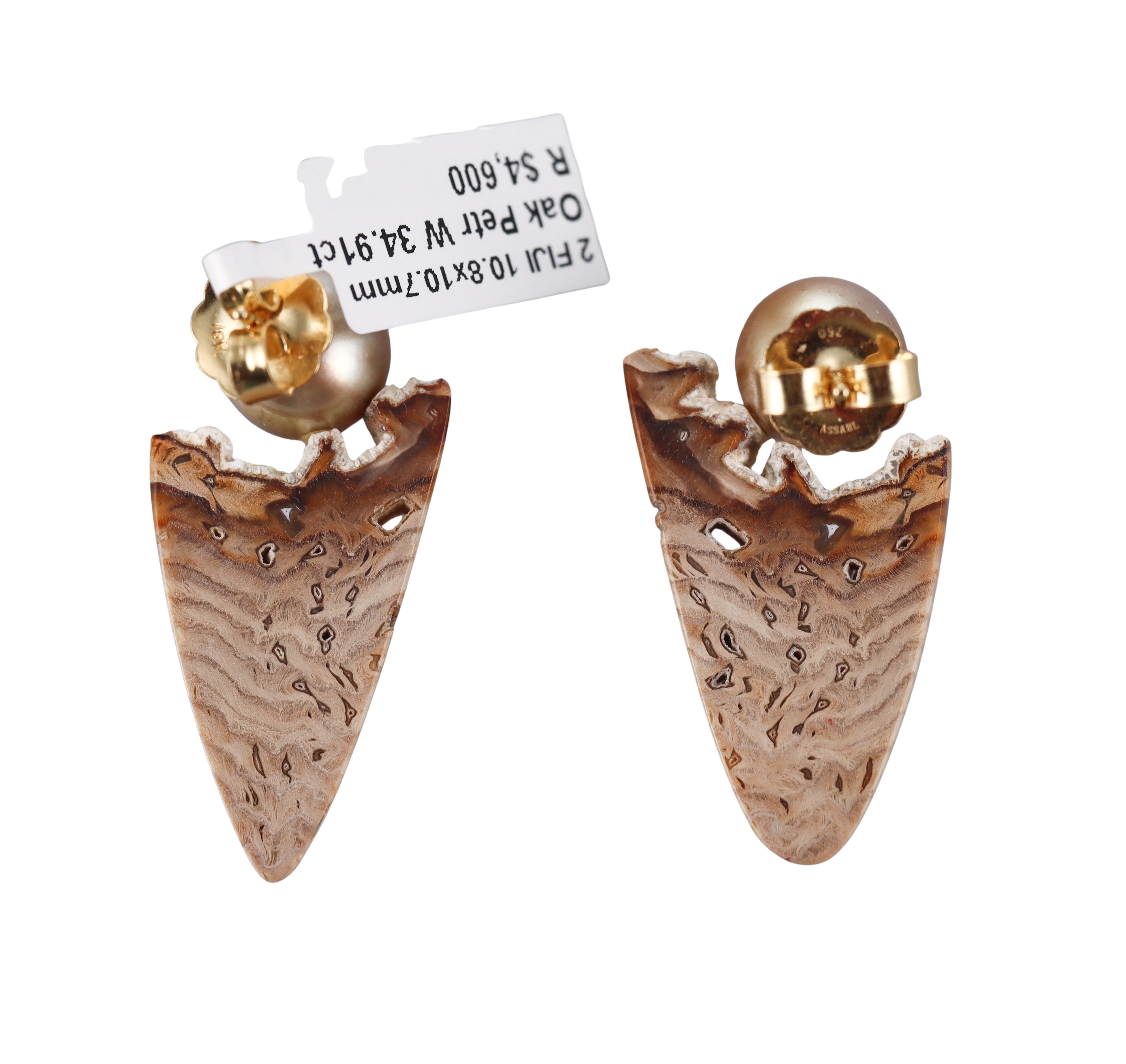Assael Golden Pearl Petrified Wood Gold Earrings