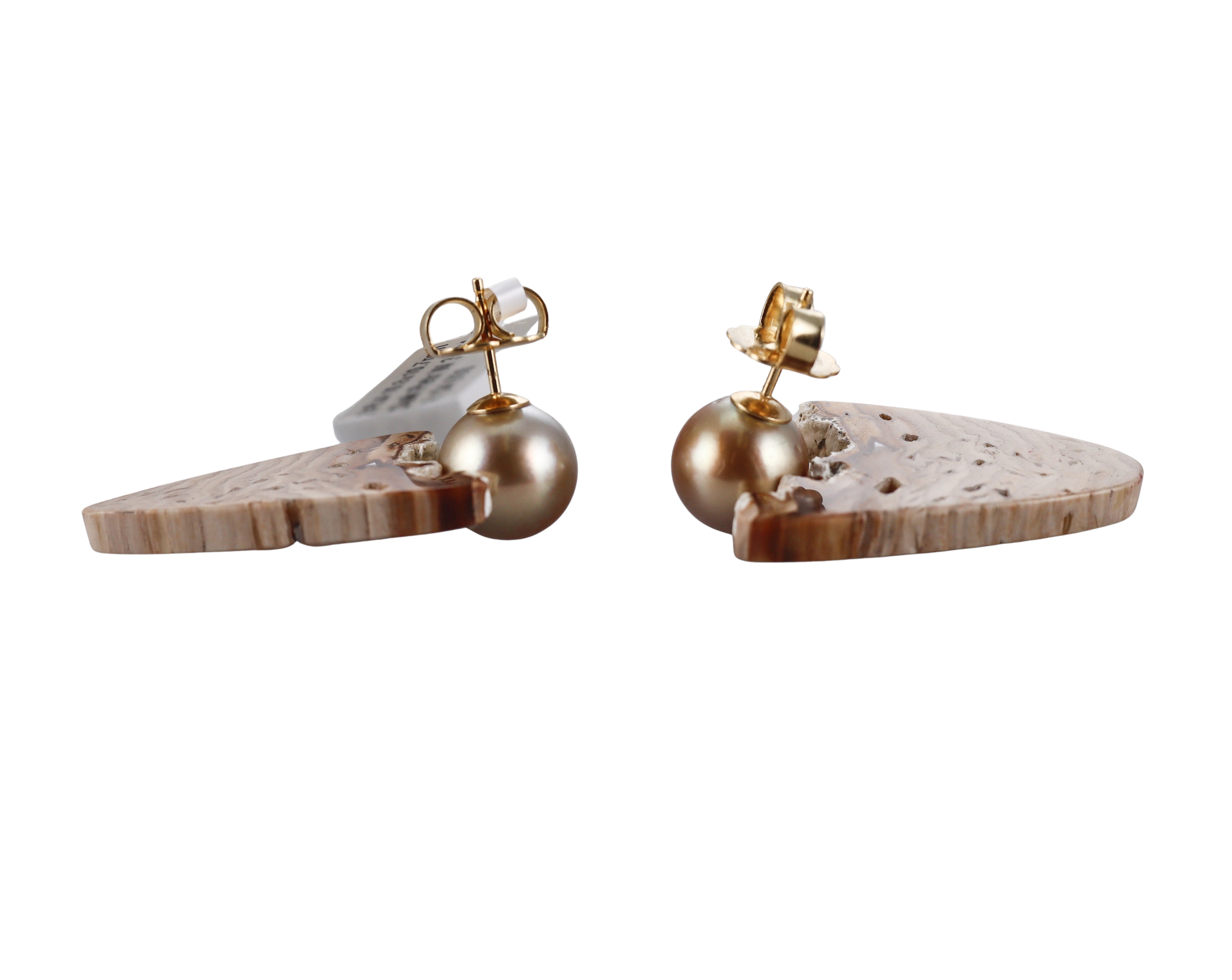 Assael Golden Pearl Petrified Wood Gold Earrings