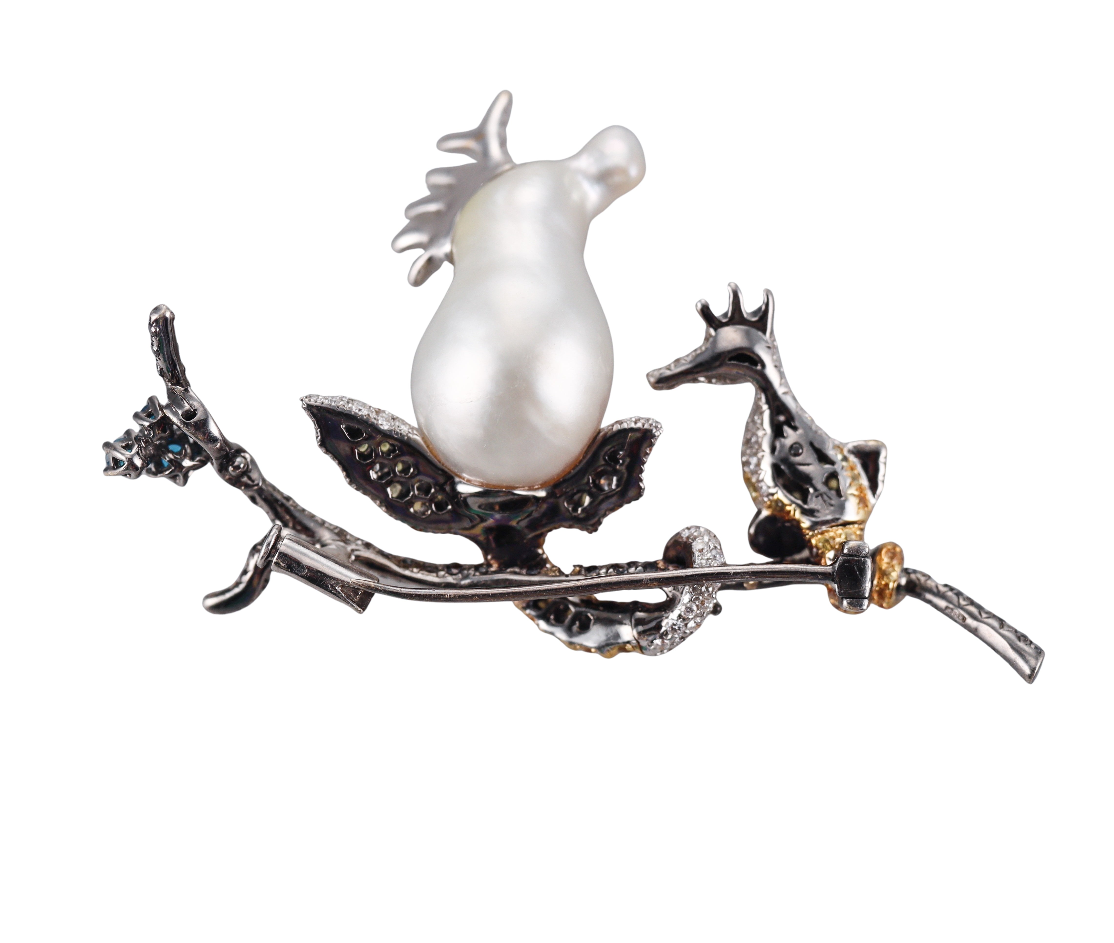 Assael Diamond Sapphire Apatite Baroque Pearl Gold Sea Creature Brooch