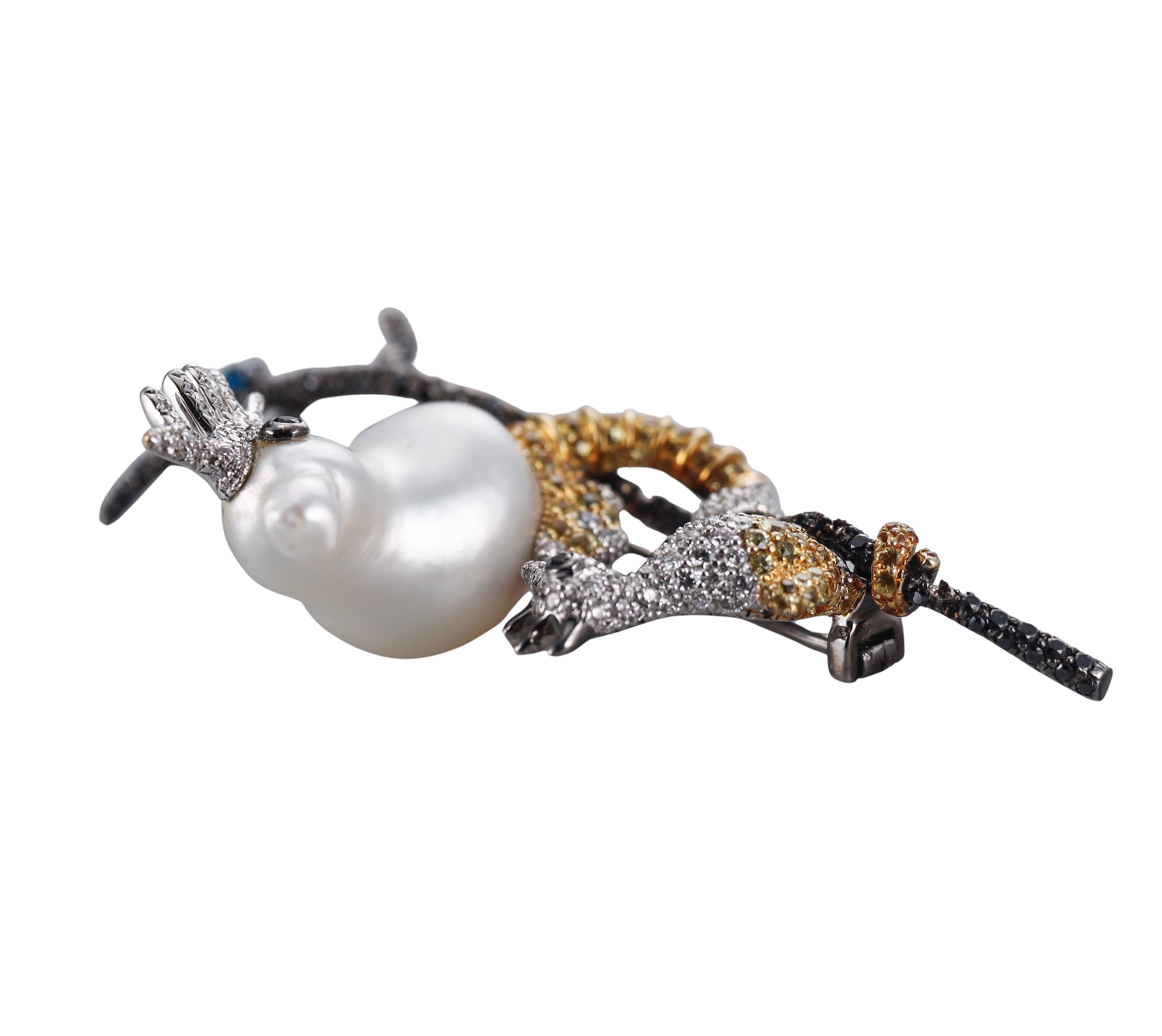 Assael Diamond Sapphire Apatite Baroque Pearl Gold Sea Creature Brooch