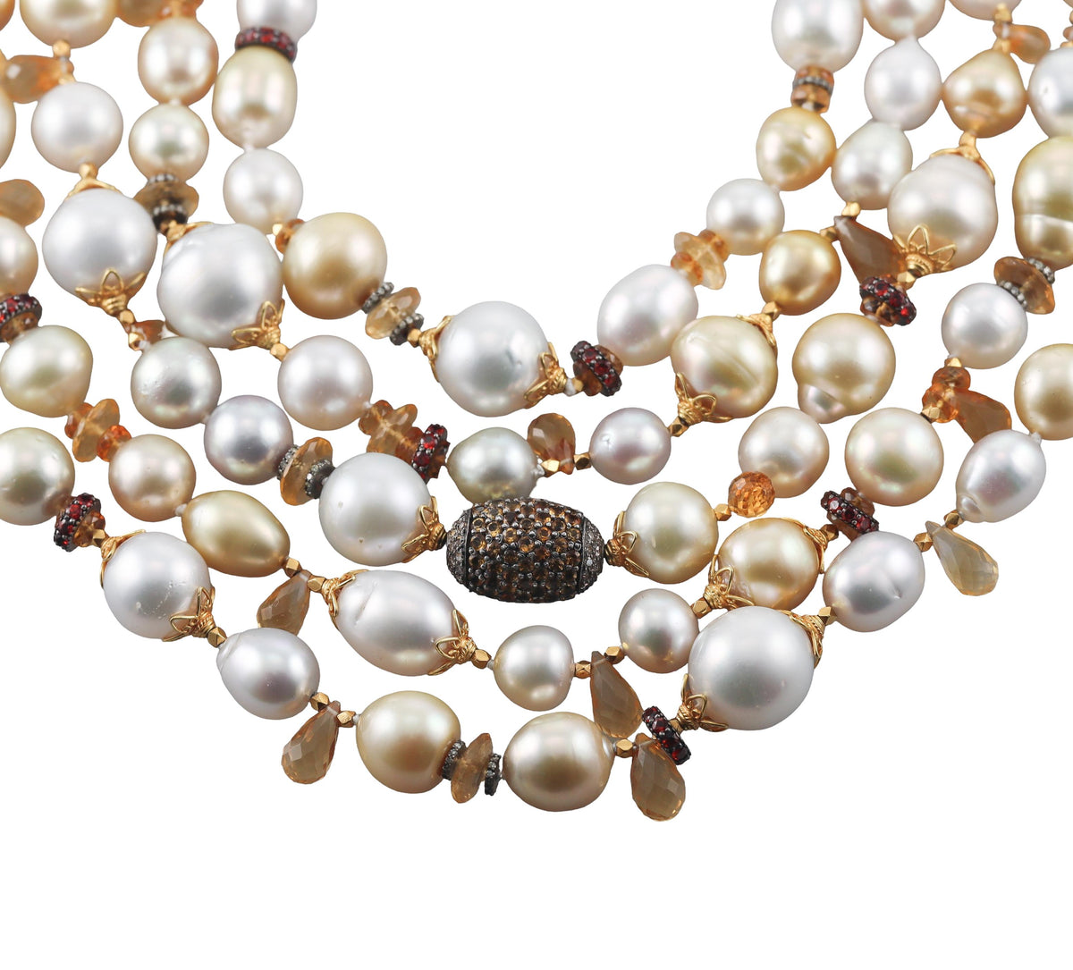 Baroque Pearl Sapphire Citrine Diamond Gold Multi Strand Necklace
